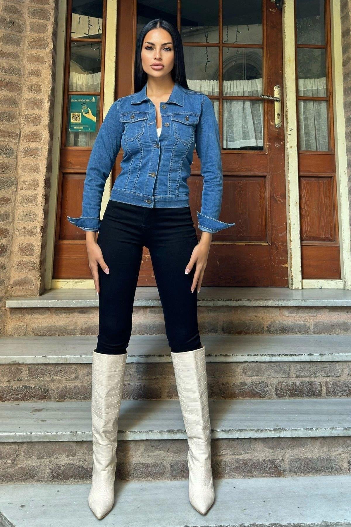 Kadın Mavi Denim Ceket - 700-3477-1970