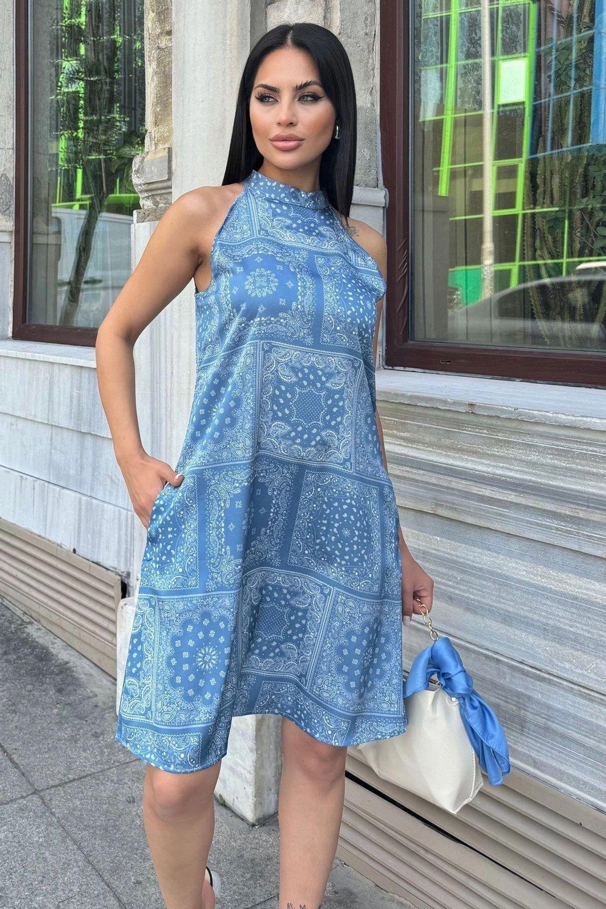Kadın Mavi Elbise - 700-3238