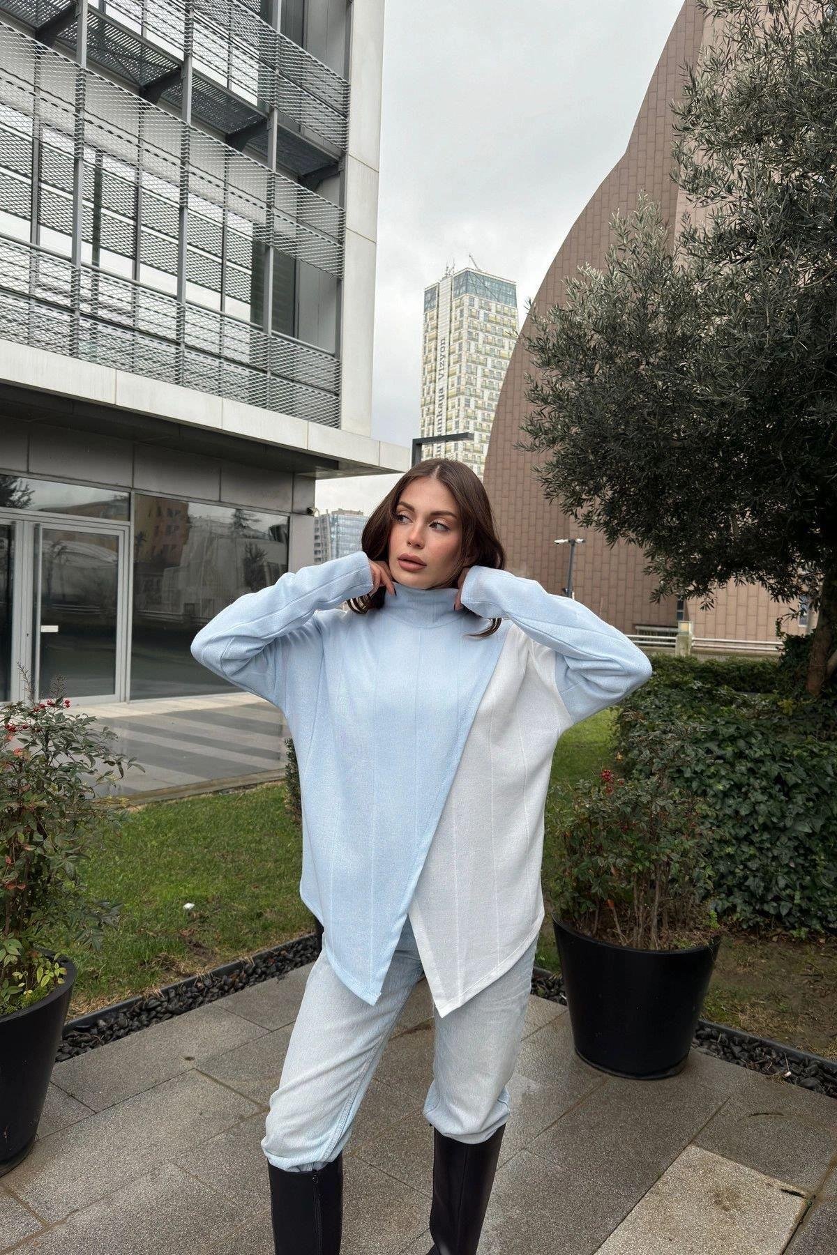 Kadın Mavi Triko Bluz - 700-3513