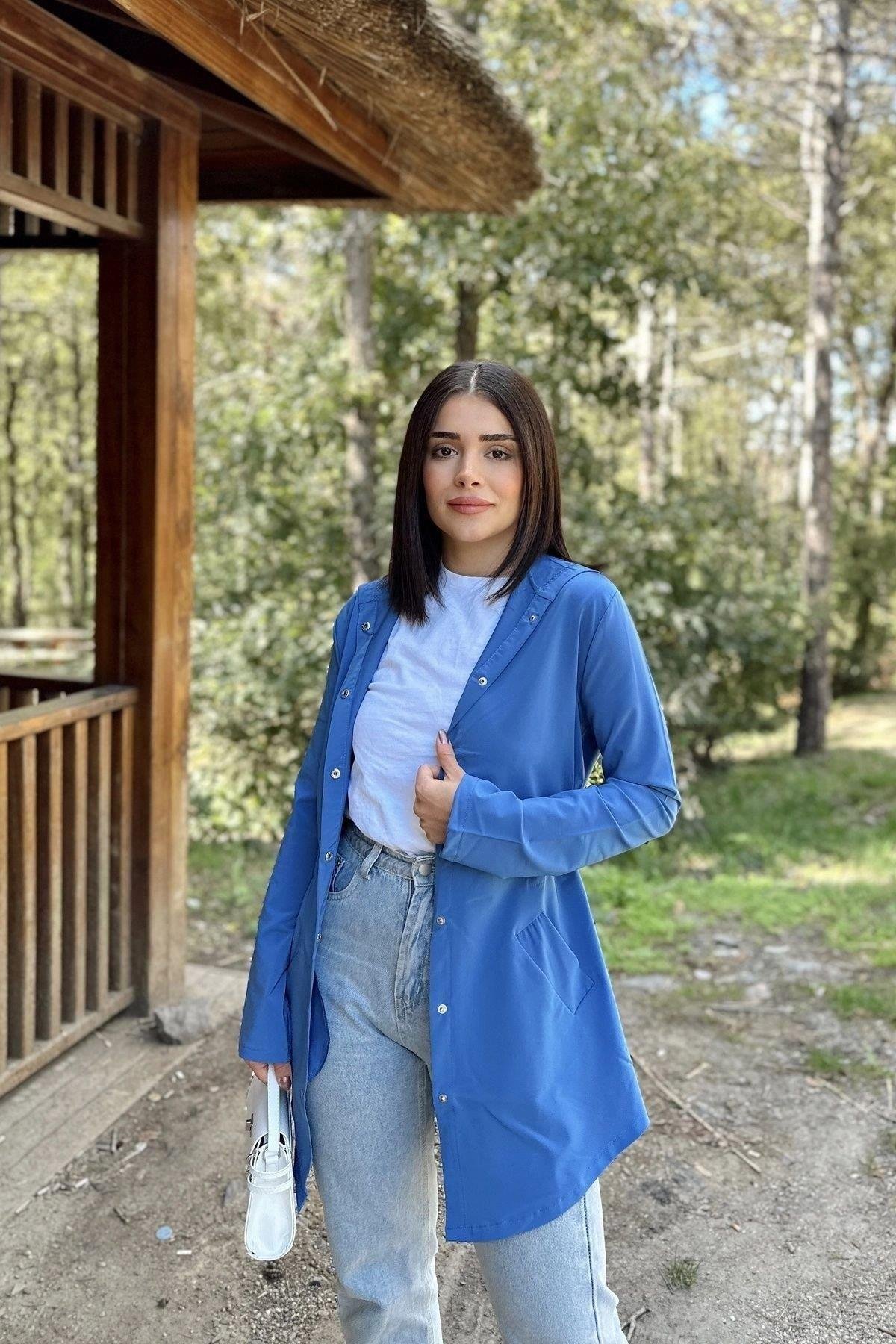 Kadın Mavi Yağmurluk - 700-3233