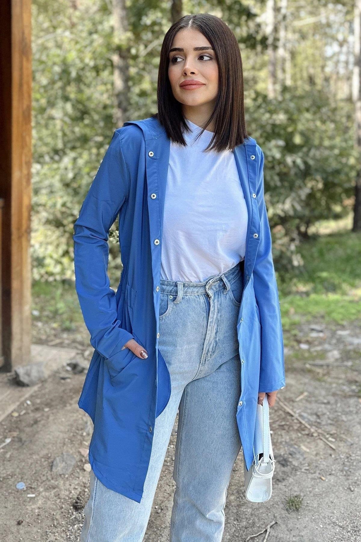 Kadın Mavi Yağmurluk - 700-3233