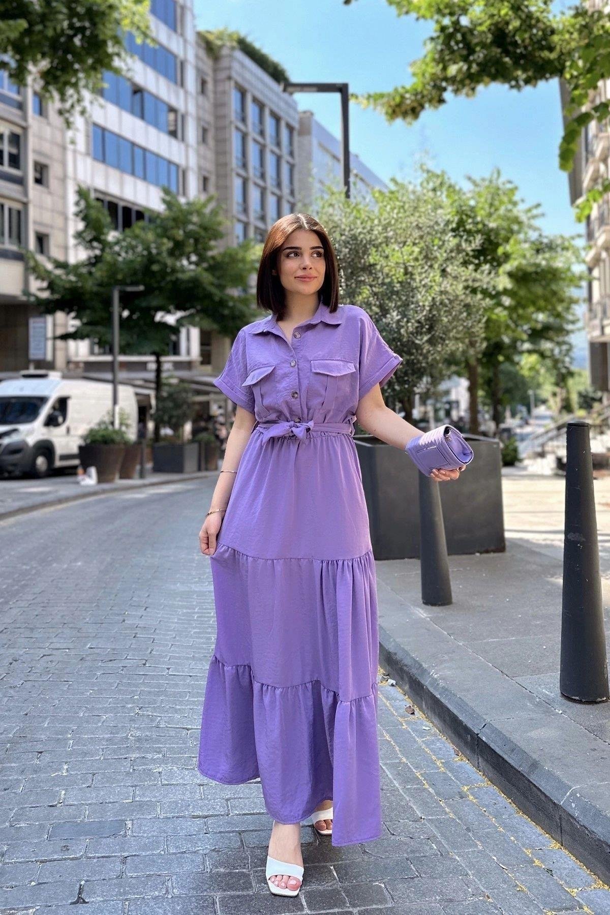 Kadın Mor Elbise - 700-3336