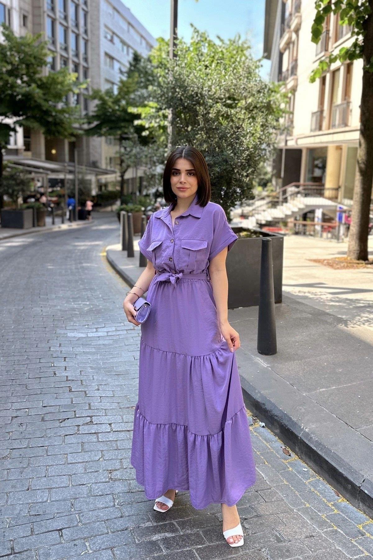 Kadın Mor Elbise - 700-3336