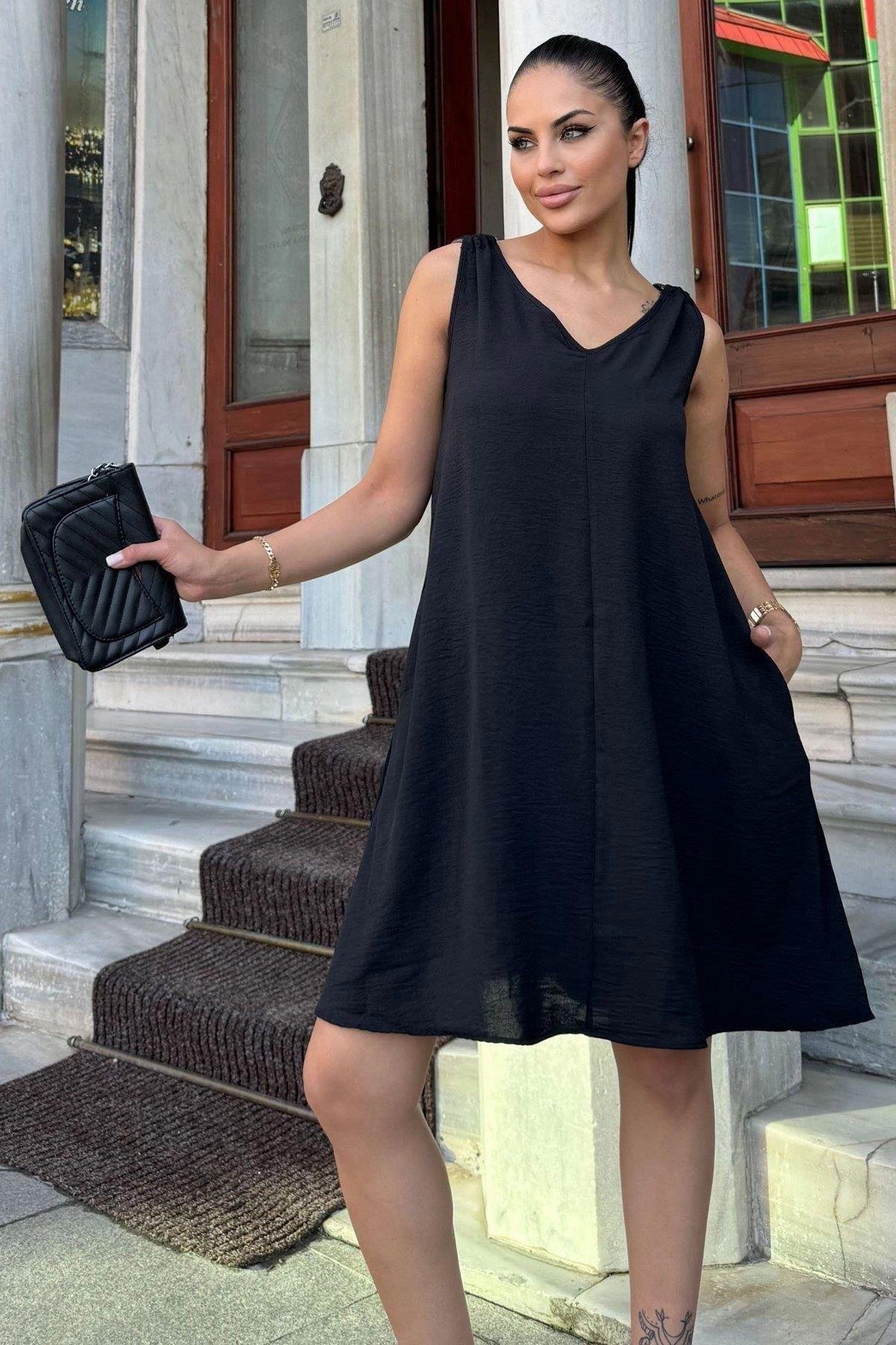 Kadın Salaş Siyah Elbise - 700-3264