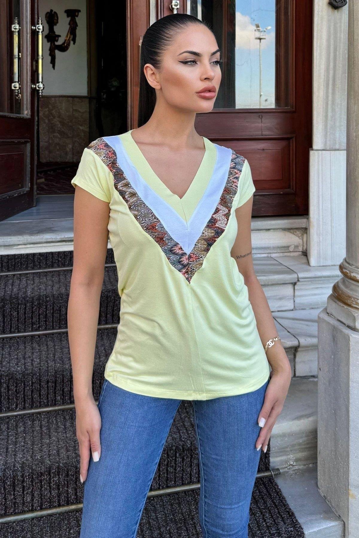 Kadın Sarı T-Shirt - 700-3247