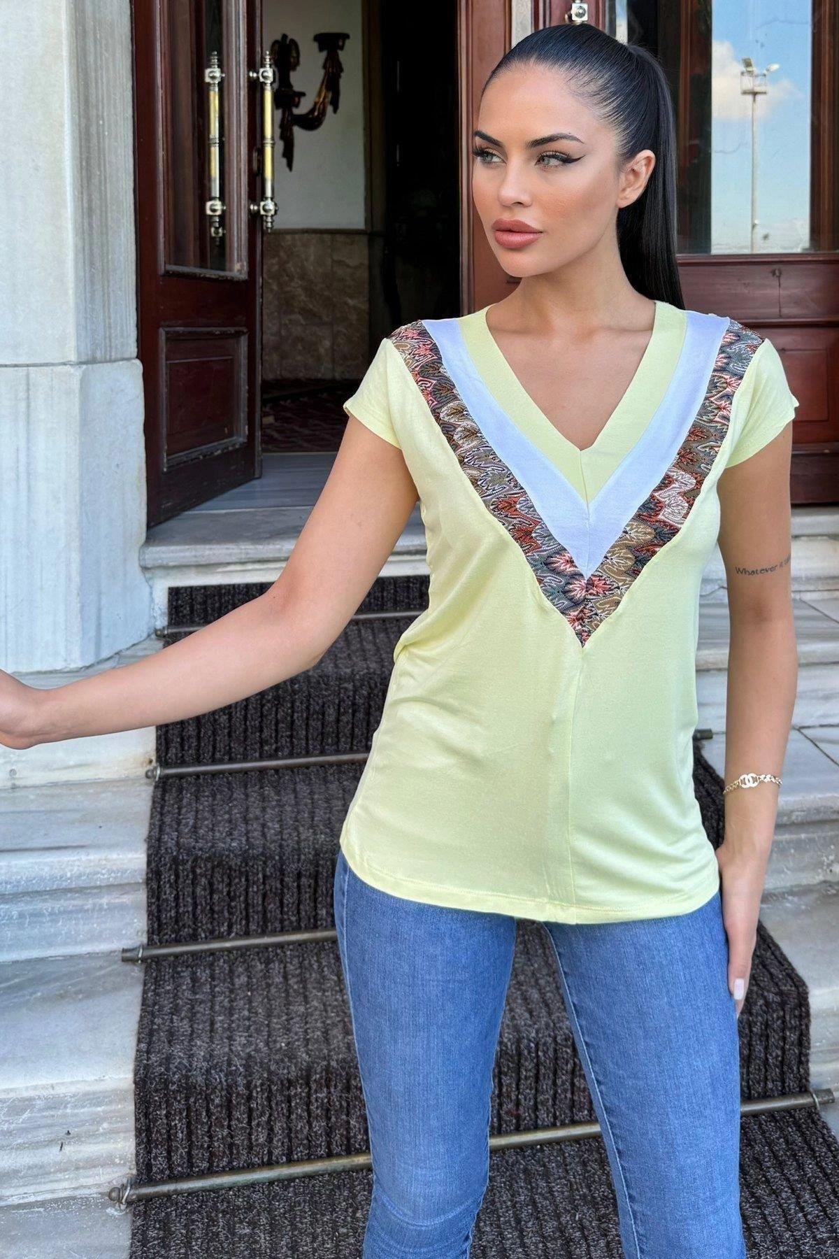 Kadın Sarı T-Shirt - 700-3247