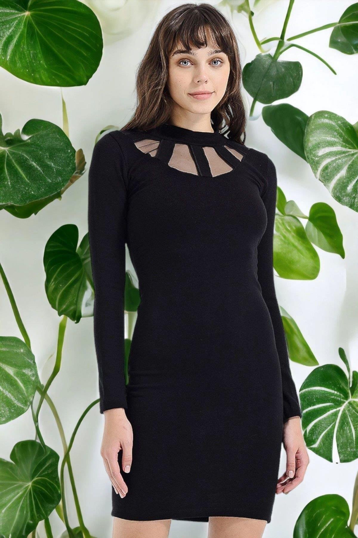 Kadın Siyah Mini Elbise - 700-ROS0267