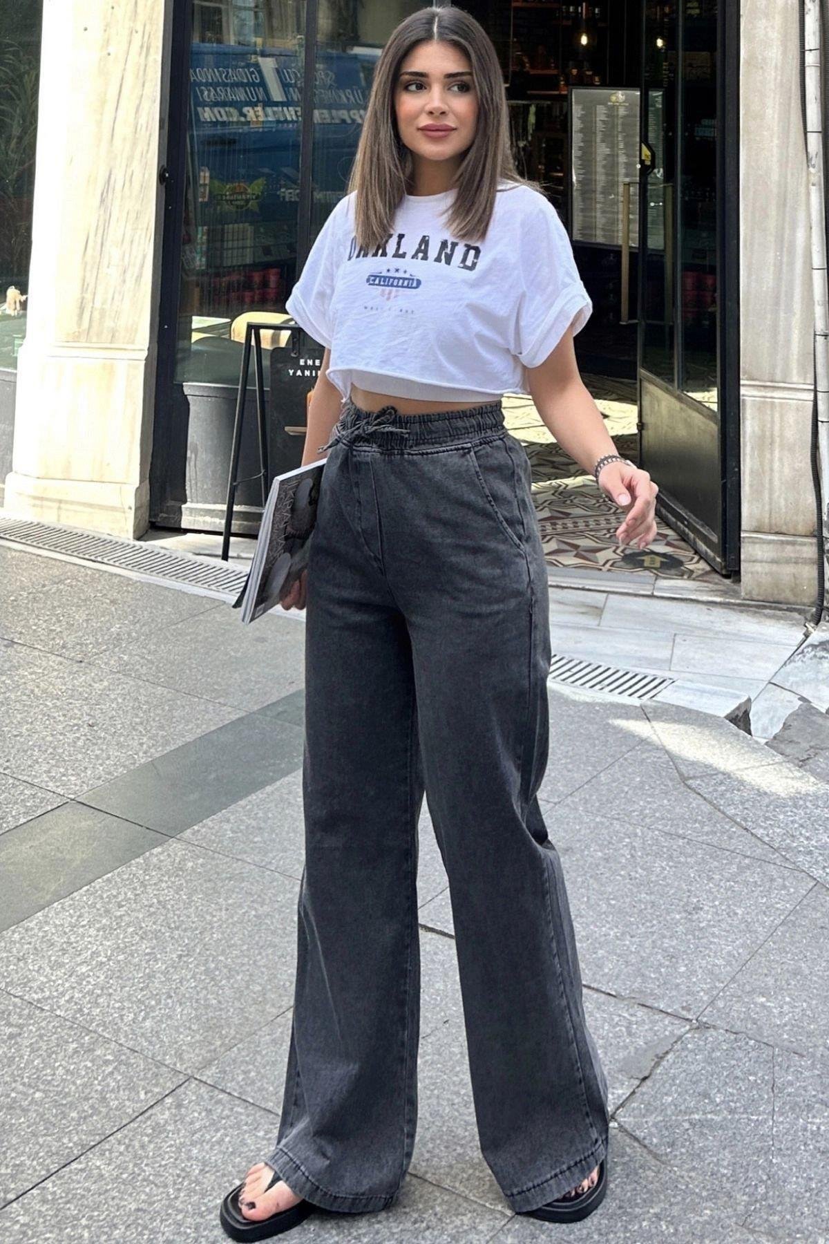 Kadın Siyah Palazzo Jeans - 700-kt-0088