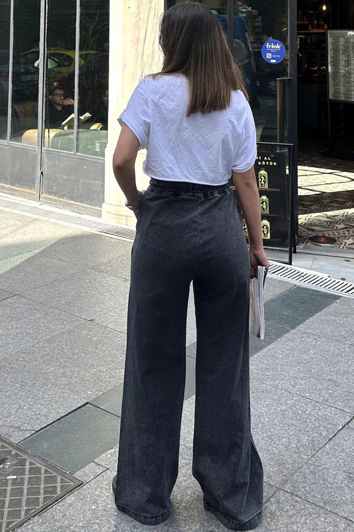 Kadın Siyah Palazzo Jeans - 700-kt-0088
