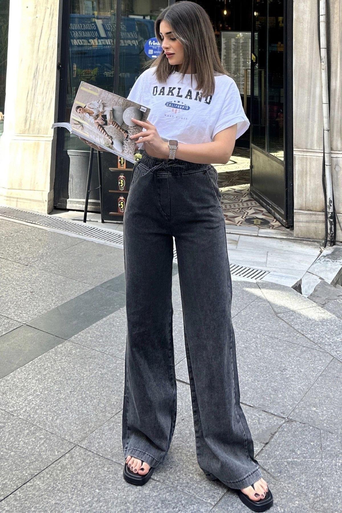 Kadın Siyah Palazzo Jeans - 700-kt-0088