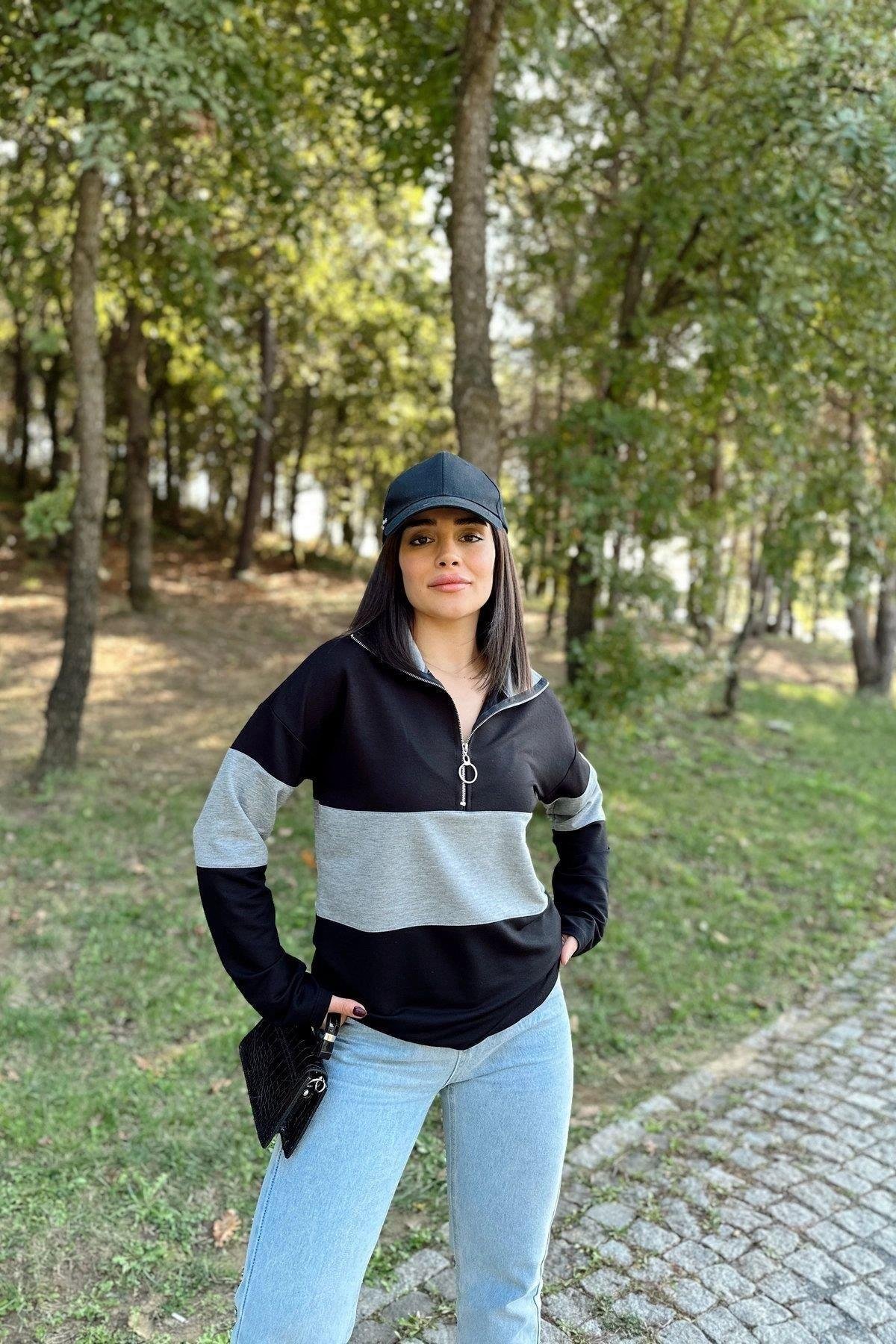 Kadın Siyah Sweatshirt - 700-3471
