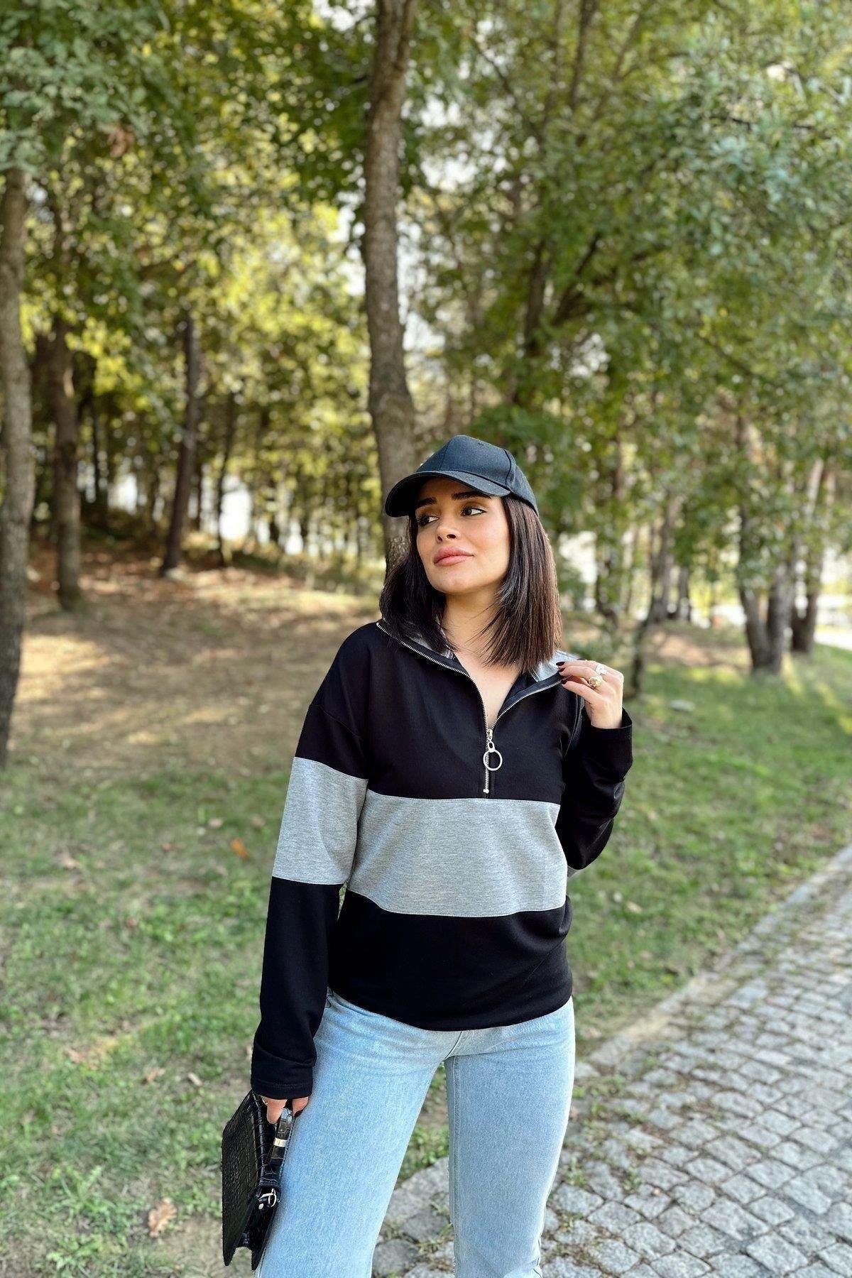 Kadın Siyah Sweatshirt - 700-3471
