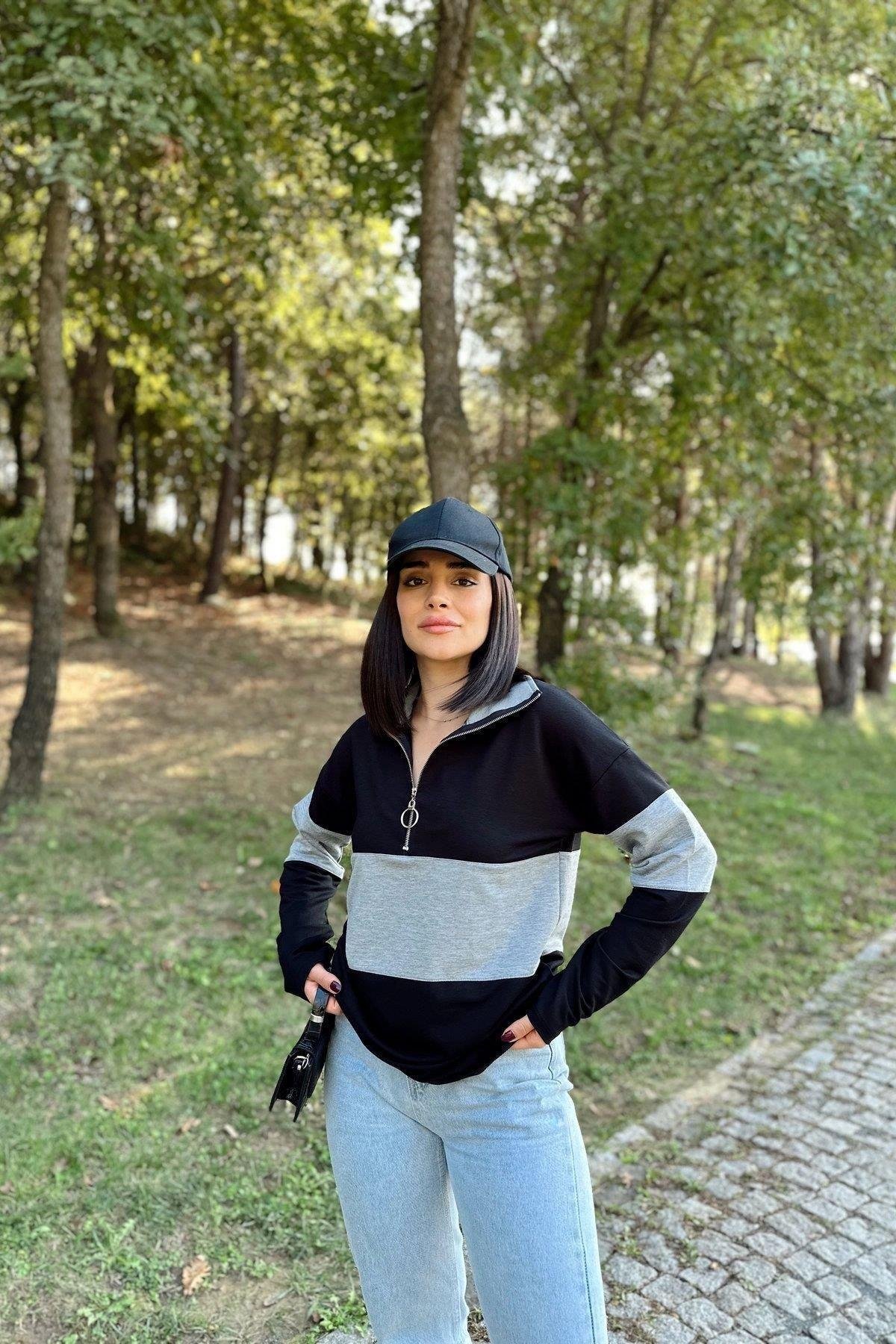 Kadın Siyah Sweatshirt - 700-3471