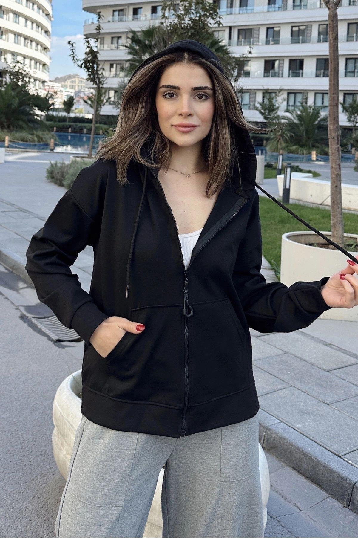 Kadın Siyah Sweatshirt - 700-K7481