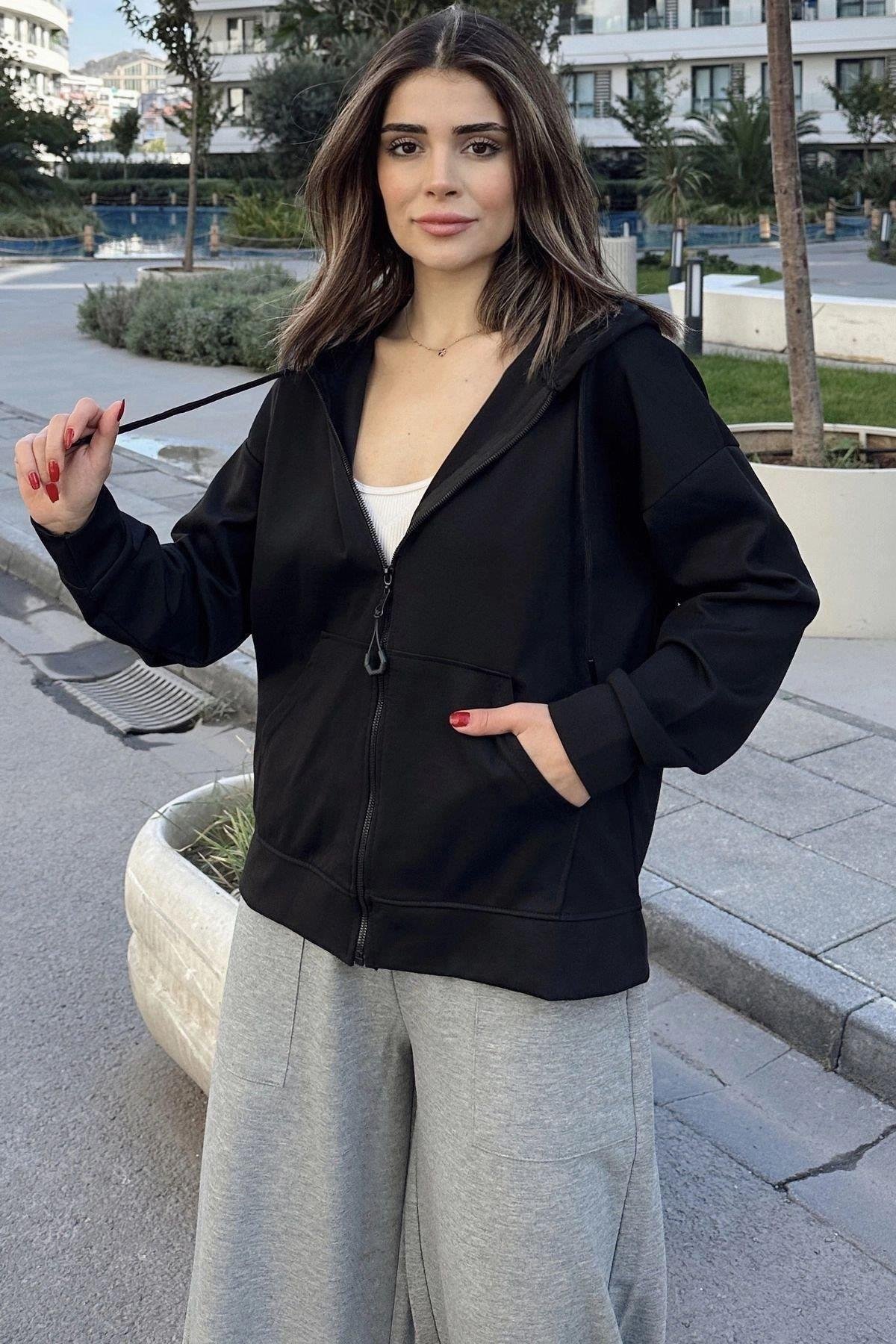Kadın Siyah Sweatshirt - 700-K7655