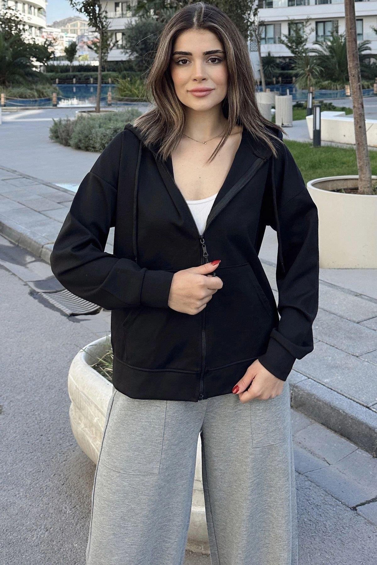 Kadın Siyah Sweatshirt - 700-K7655