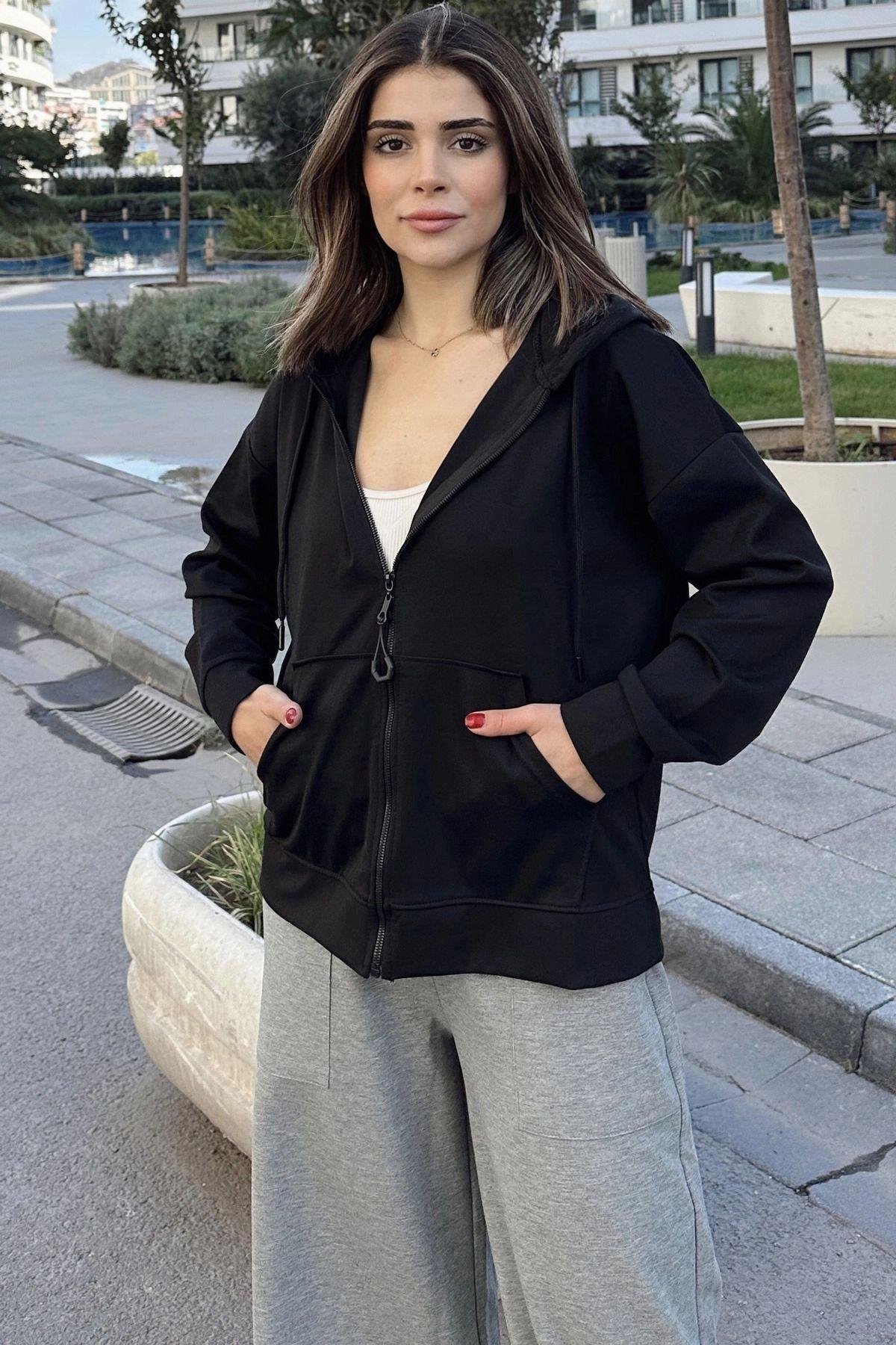 Kadın Siyah Sweatshirt - 700-K7655