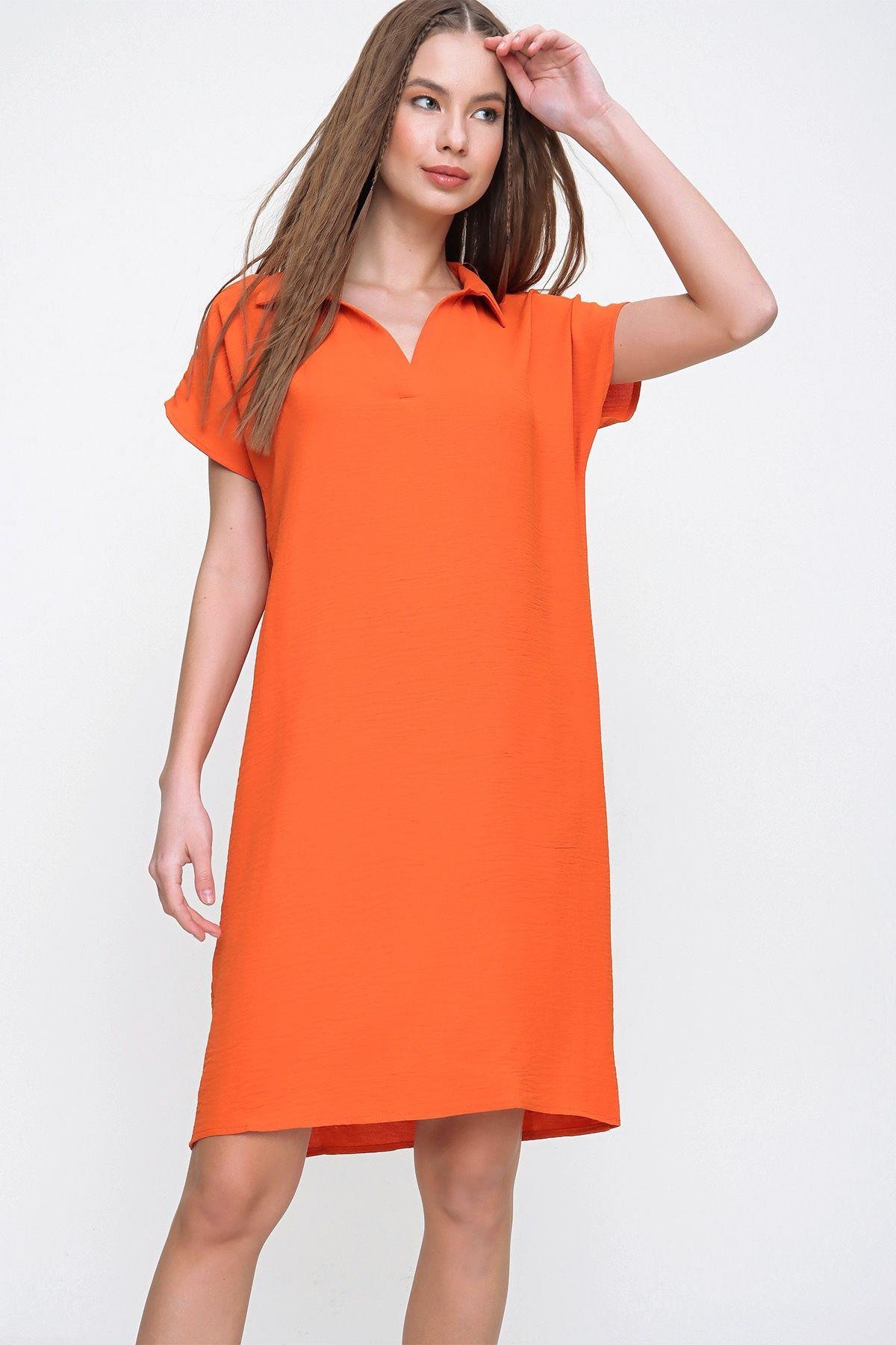 Kadın Turuncu Midi Boy Polo Yaka Aerobin Elbise- 700-2883