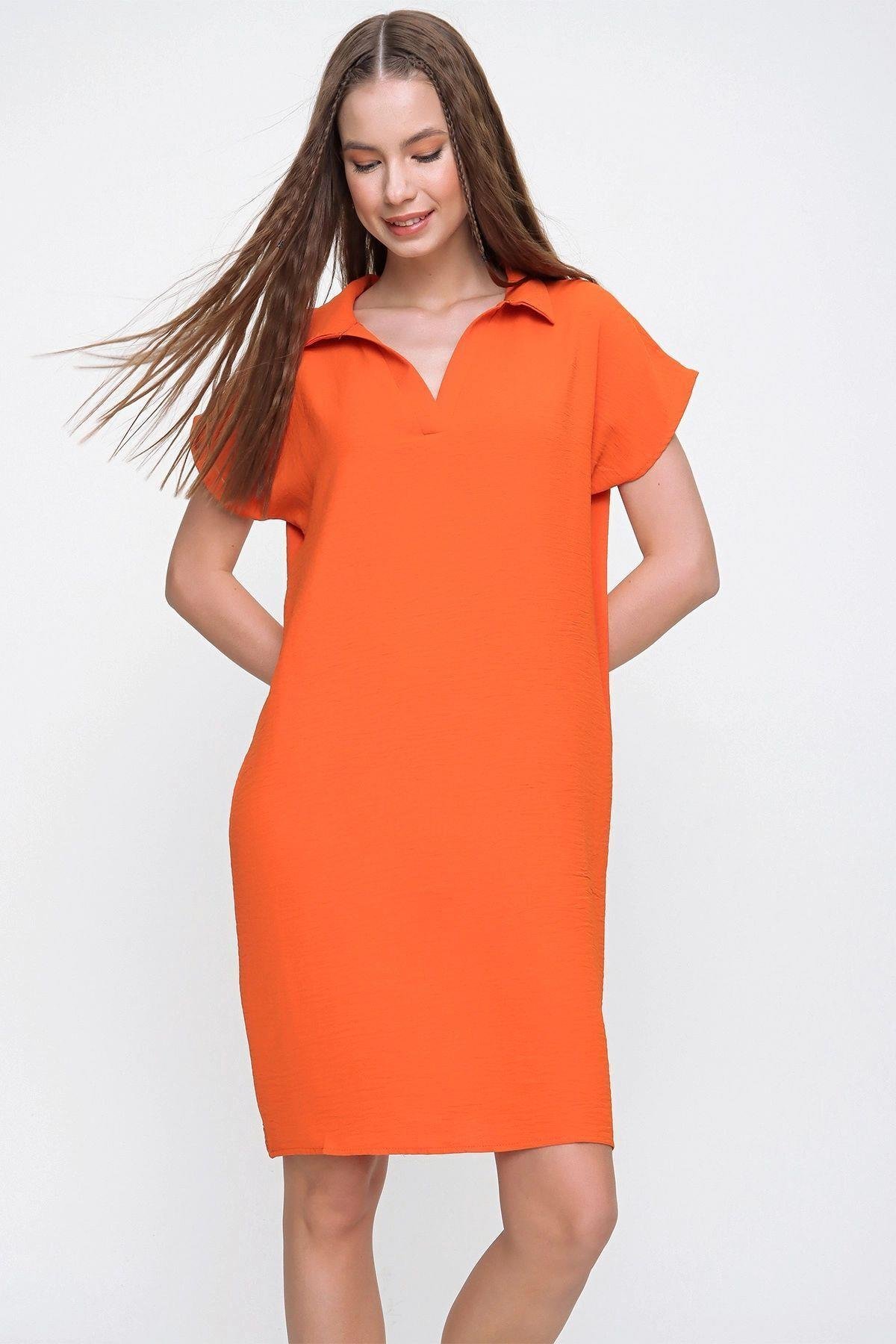Kadın Turuncu Midi Boy Polo Yaka Aerobin Elbise- 700-2883