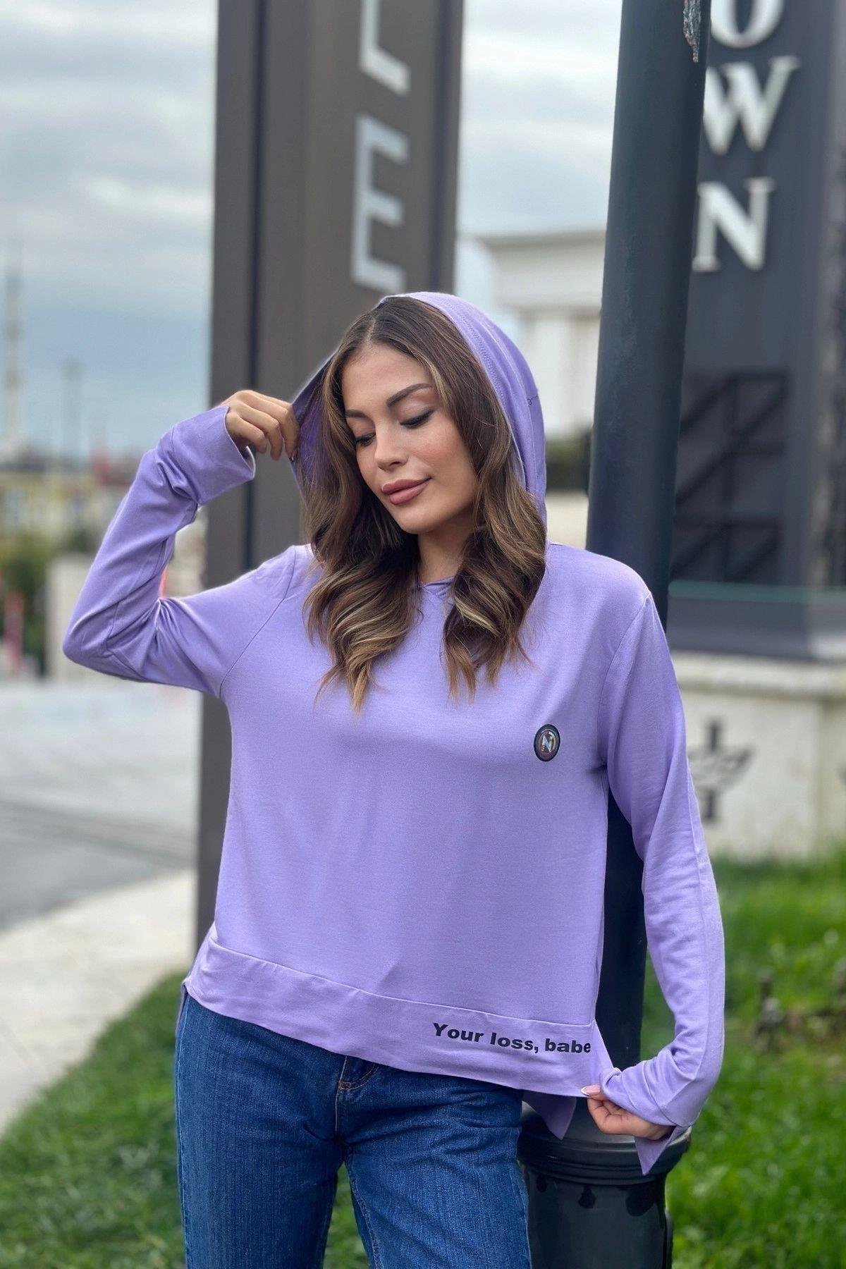 Kadın Uzun Kapüşonlu Bluz - 700-3172