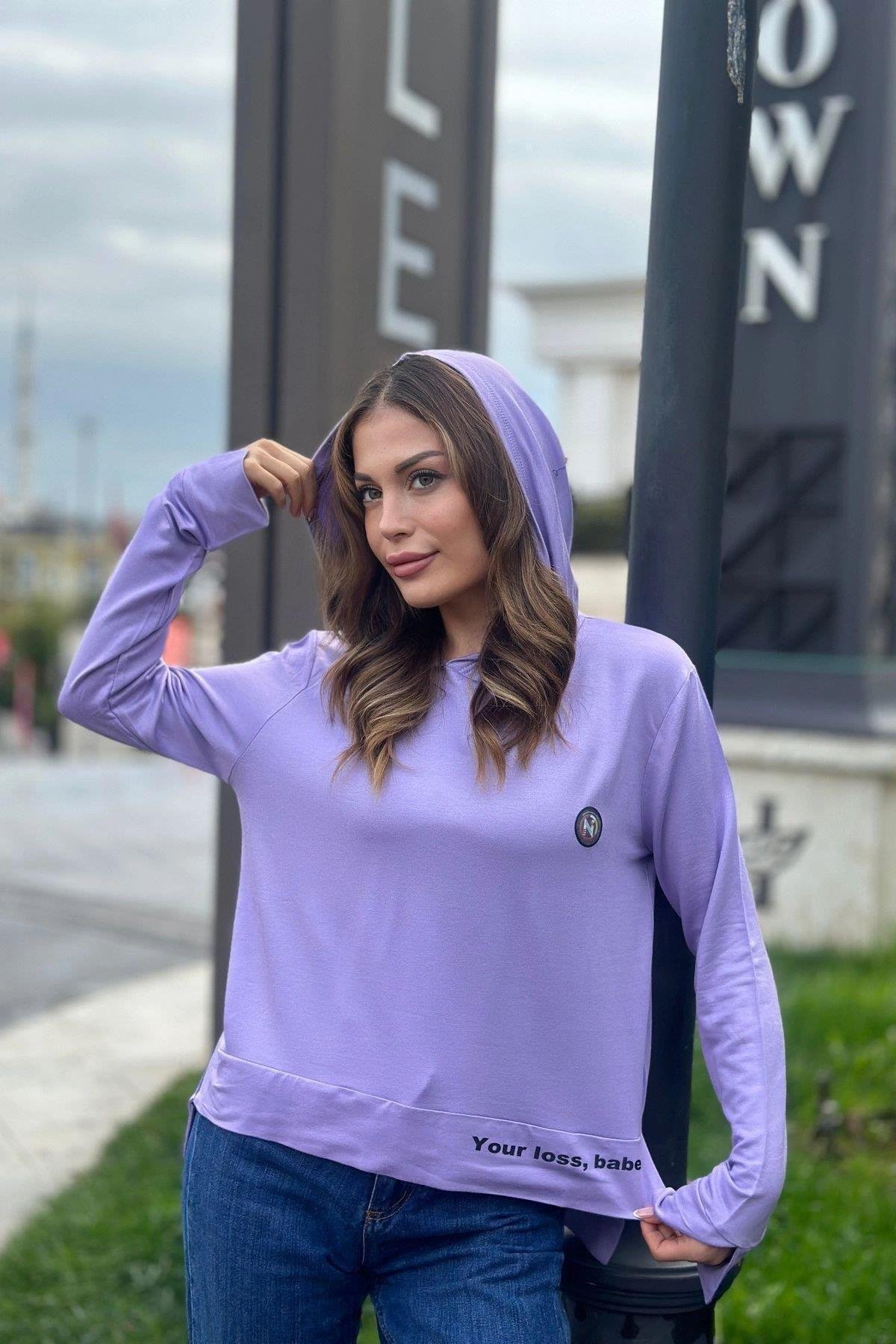 Kadın Uzun Kapüşonlu Bluz - 700-3172