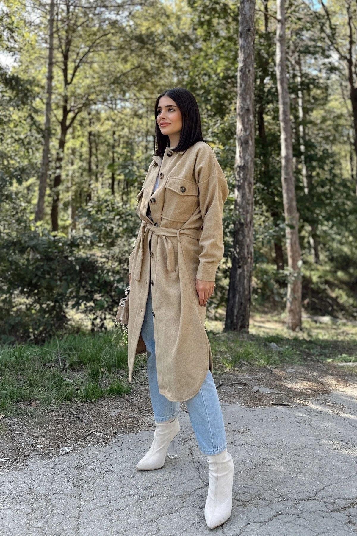 Kadın Uzun Kaşe Ceket - 700-3280
