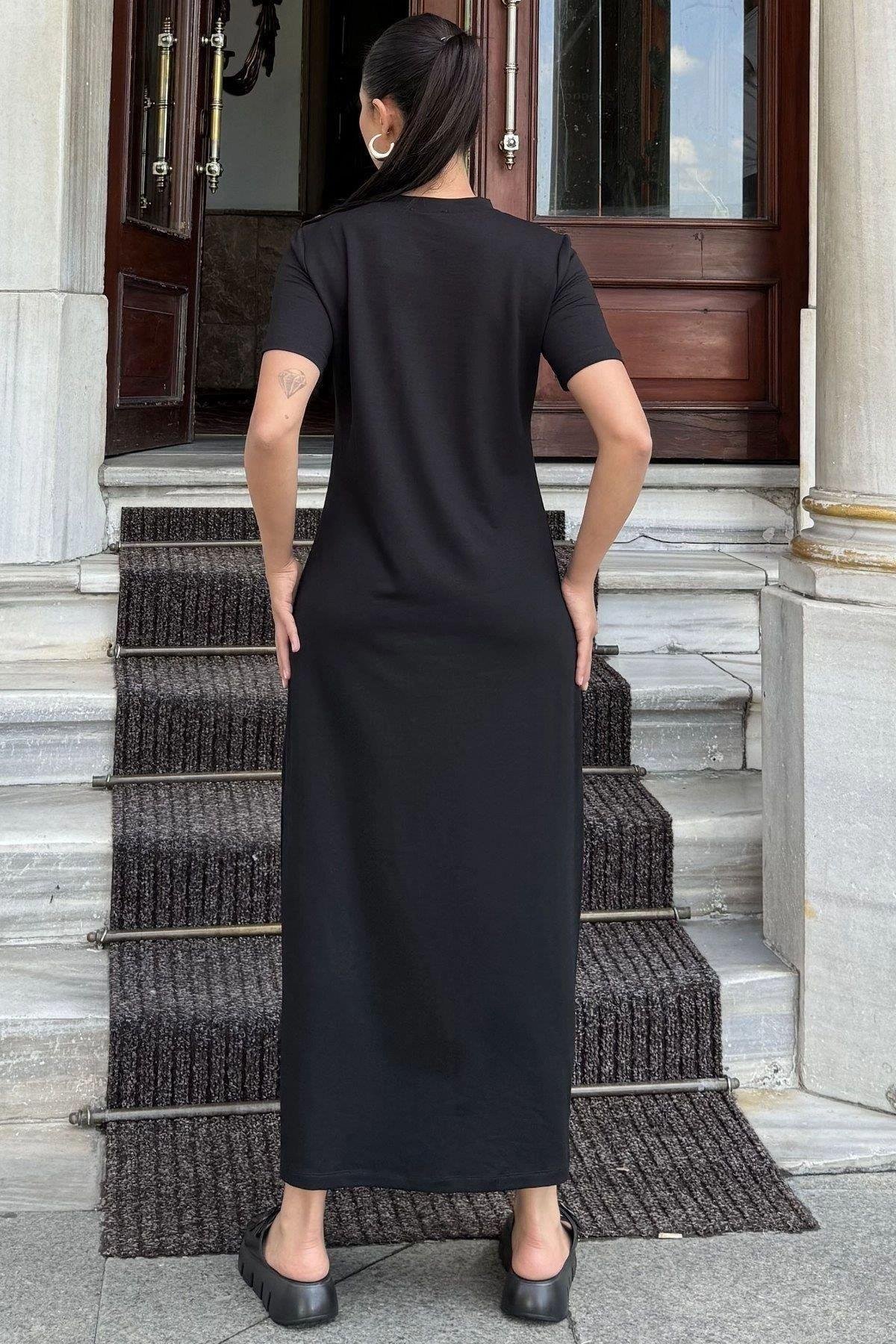 Kadın Uzun Siyah Elbise - 700-3618