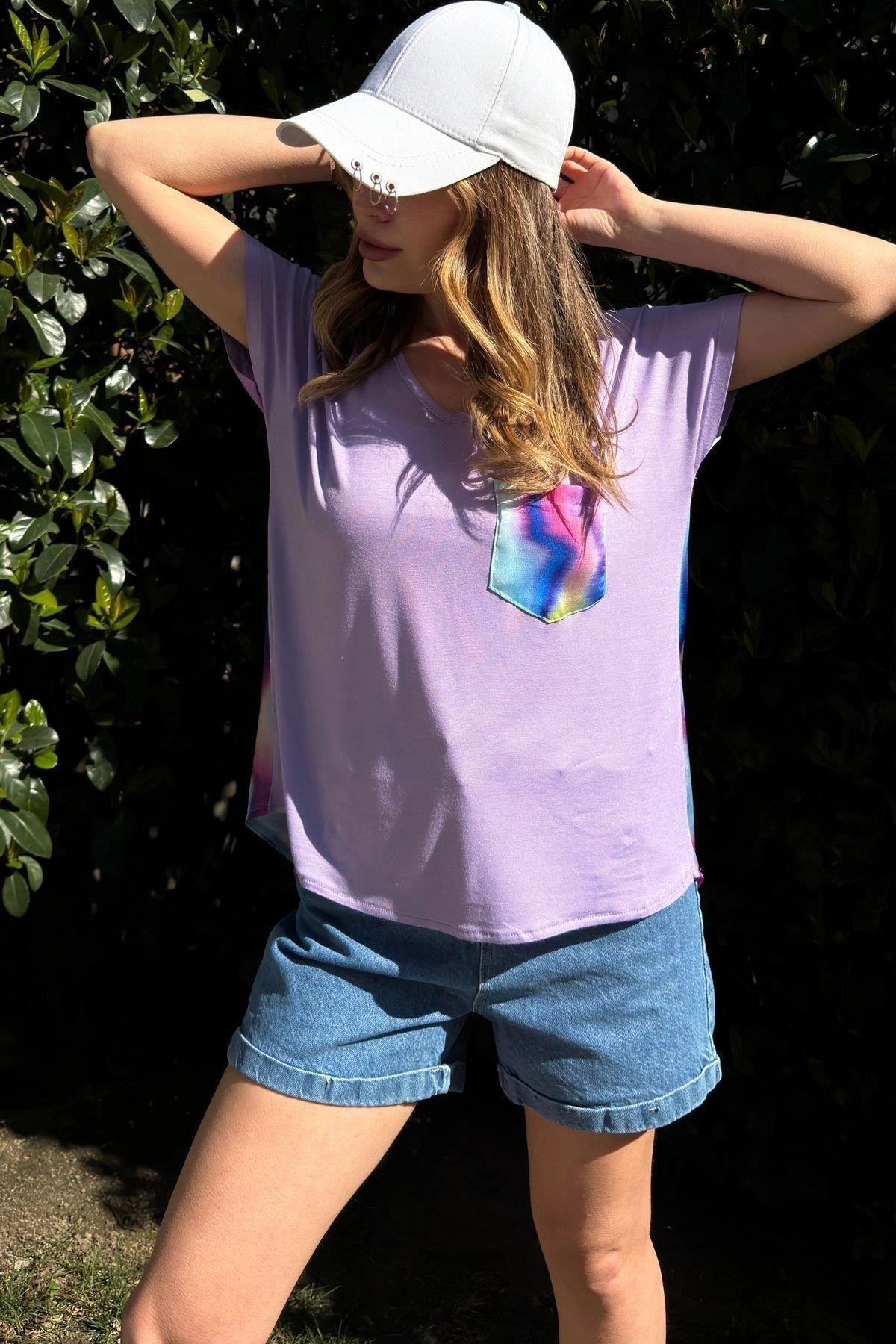 Lila Kadın Basic T-Shirt - 700-3426