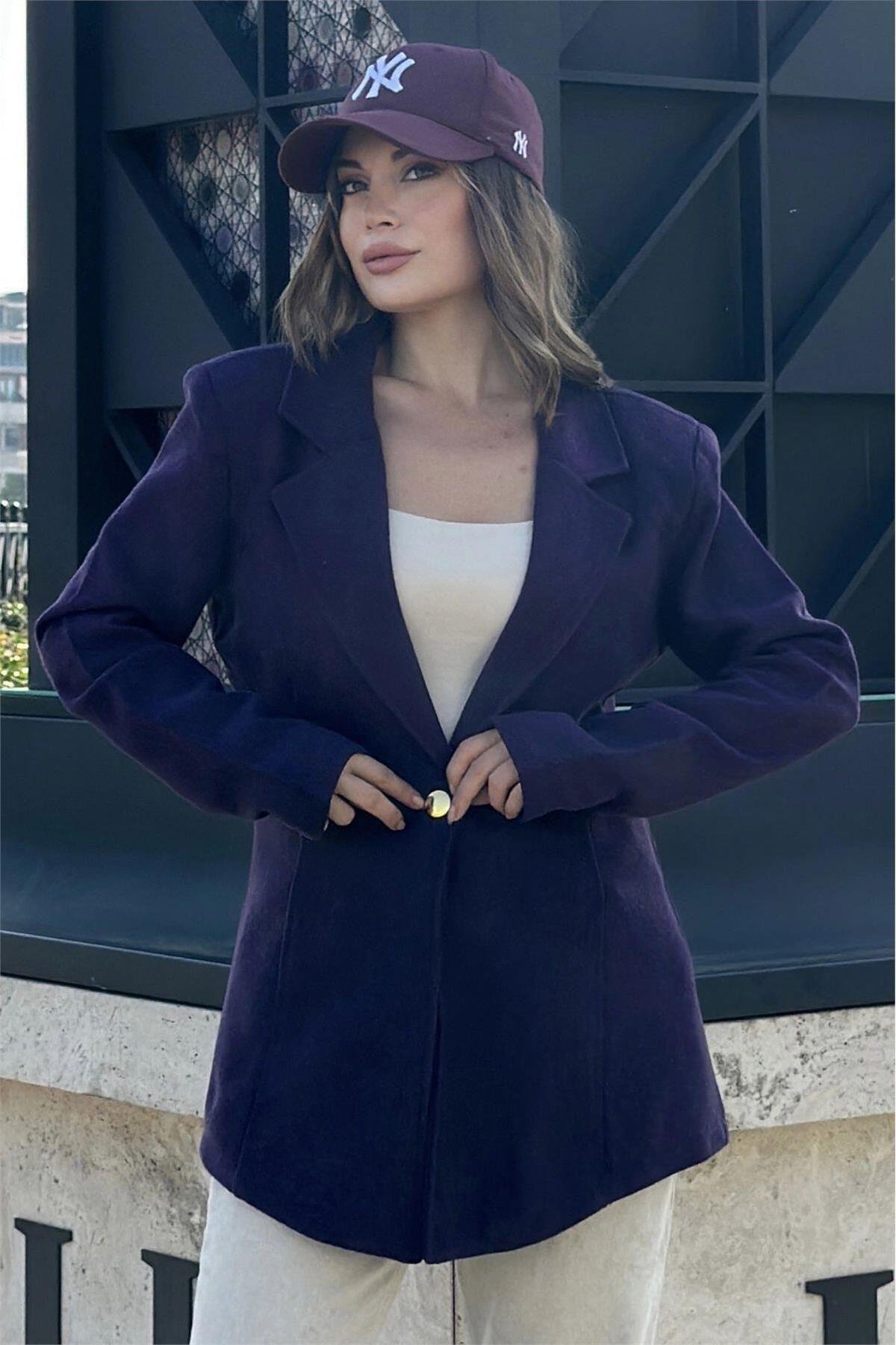 Mor Kadın Kaşe Blazer - 700-3449