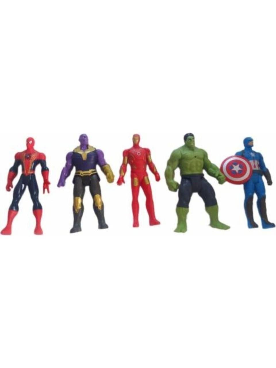 Avengers 5'li Karakterler Spiderman + Thanos + Ironman, + Hulk + Kaptan America Işıksız 12 cm