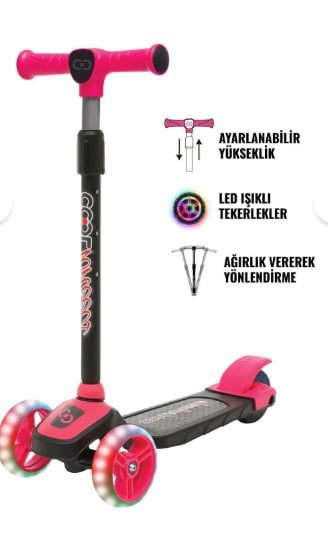 Cool Wheels Led Işıklı 3 Tekerlekli Yükseklik Ayarlı Twist Scooter Pembe