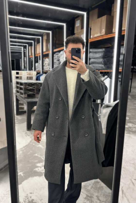 ANTRASİT OVERSİZE YAN KUŞAKLI KAŞE KABAN