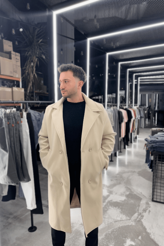 GİESTO KREM UZUN REGULAR KALIP KAŞE KABAN