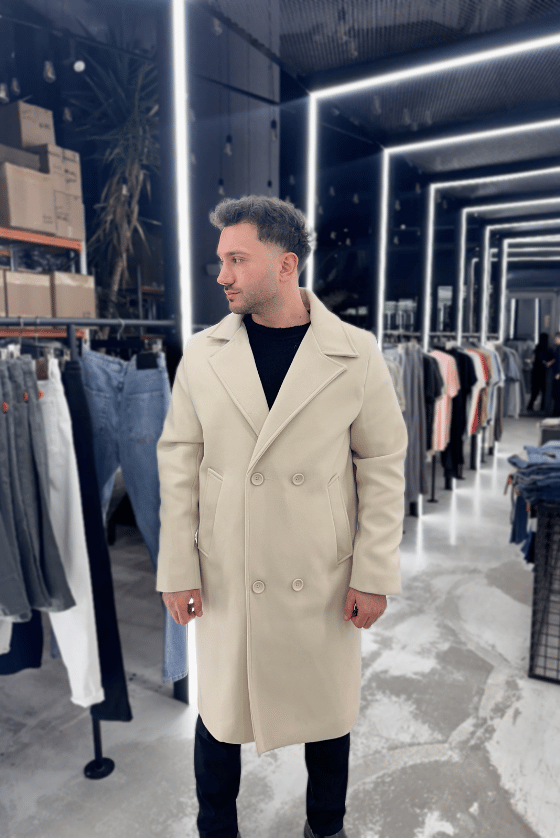 GİESTO KREM UZUN REGULAR KALIP KAŞE KABAN