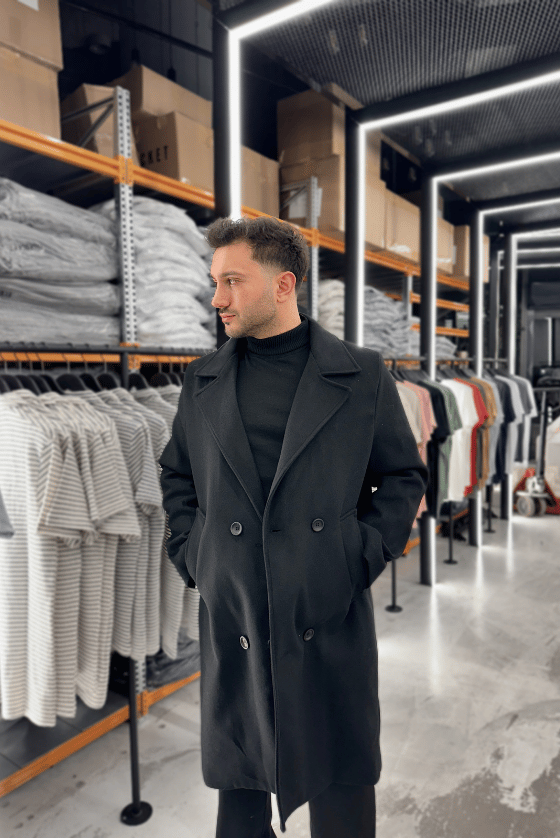 GİESTO SİYAH REGULAR KALIP KAŞE KABAN