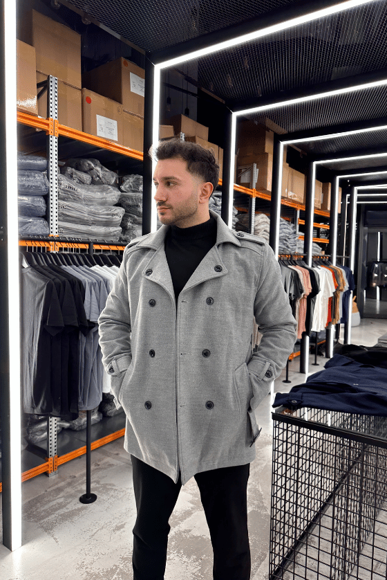 GRİ YAN KUŞAKLI REGULAR KABAN