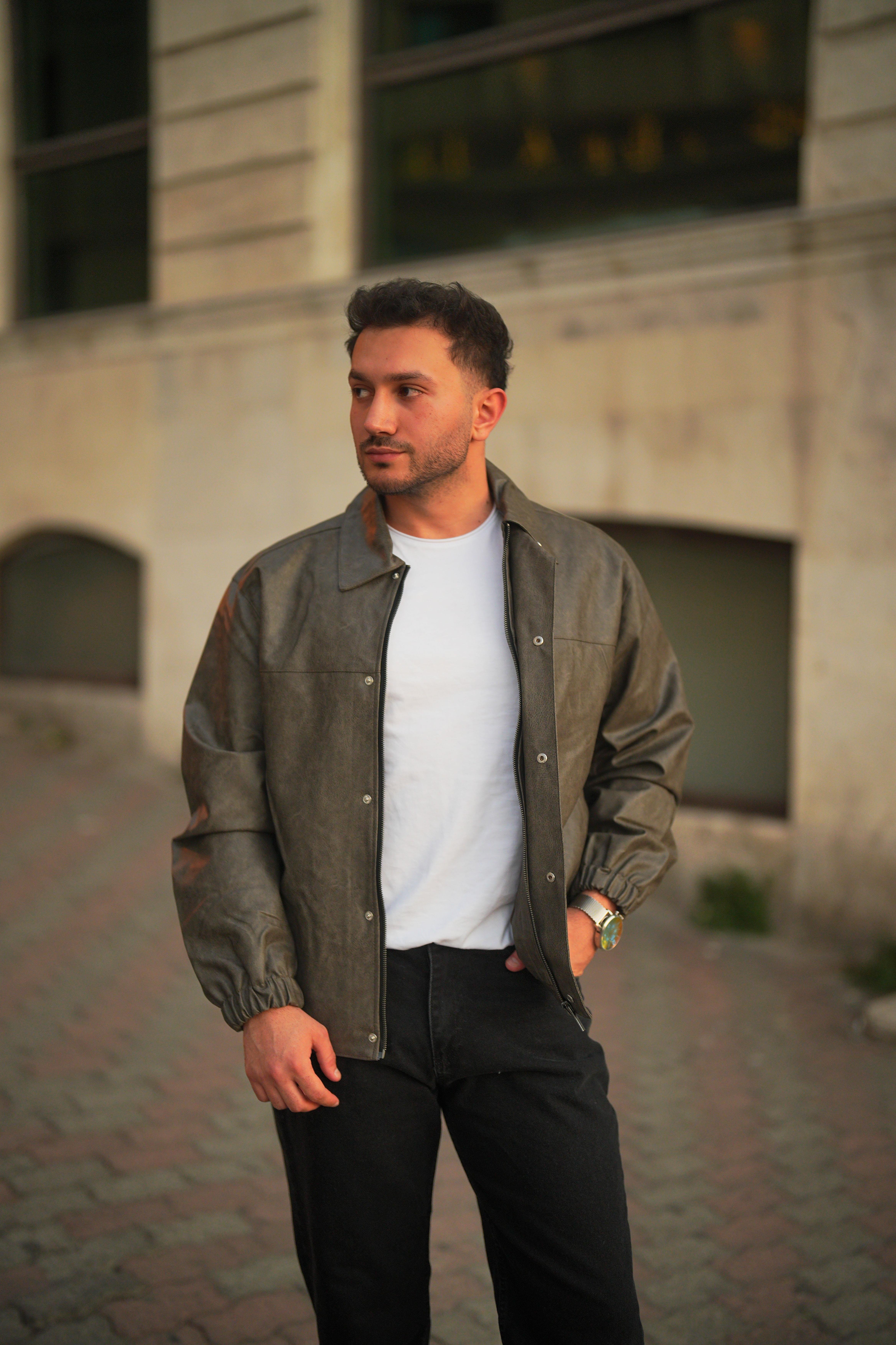 Haki Premium Deri Ceket