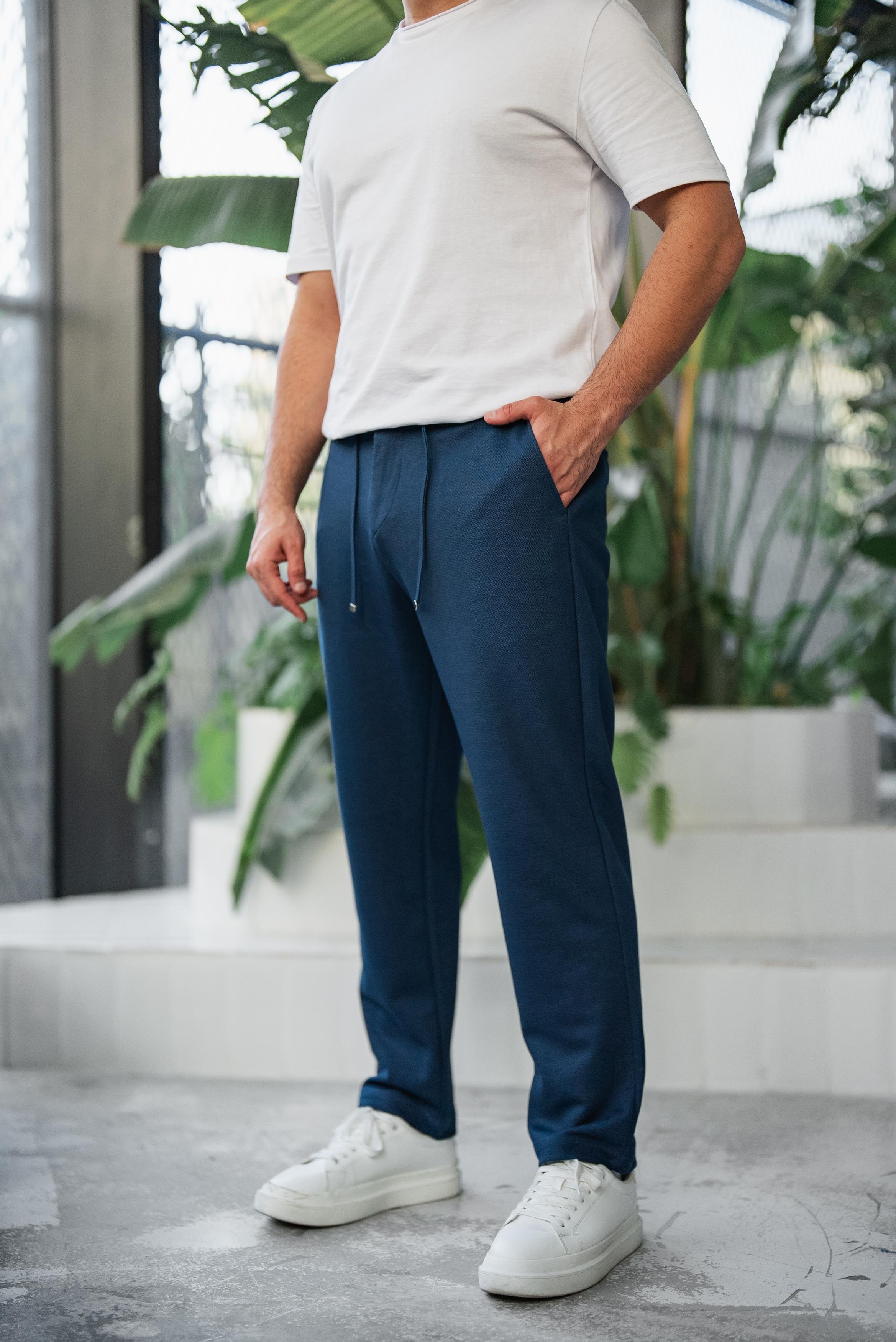 İndigo Diagonel Kumaş Baggy Pantolon 