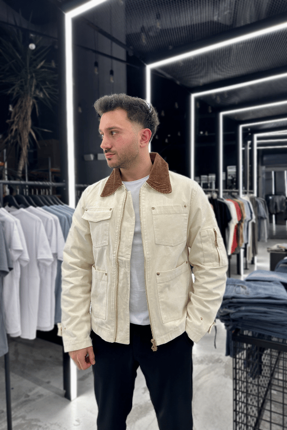 KADİFE YAKALI YÜKSEK KALİTE BEYAZ KOT MONT