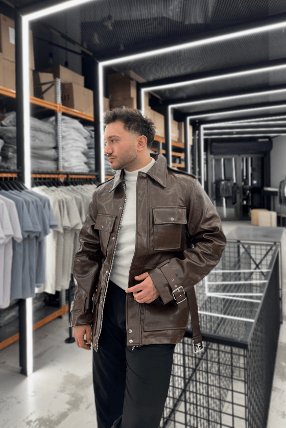 KAHVE GİESTO DERİ CEKET