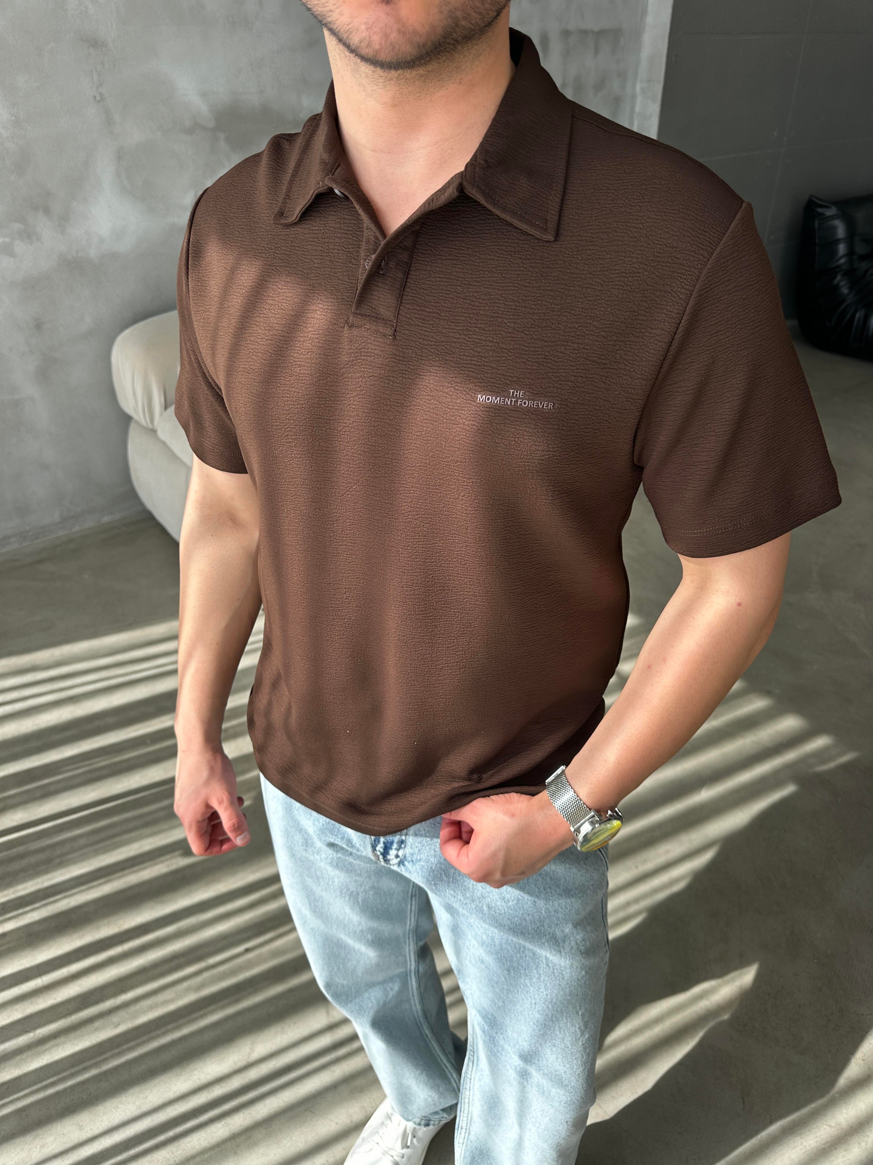 Kahve Oysho Minimal Baskılı Polo Yaka