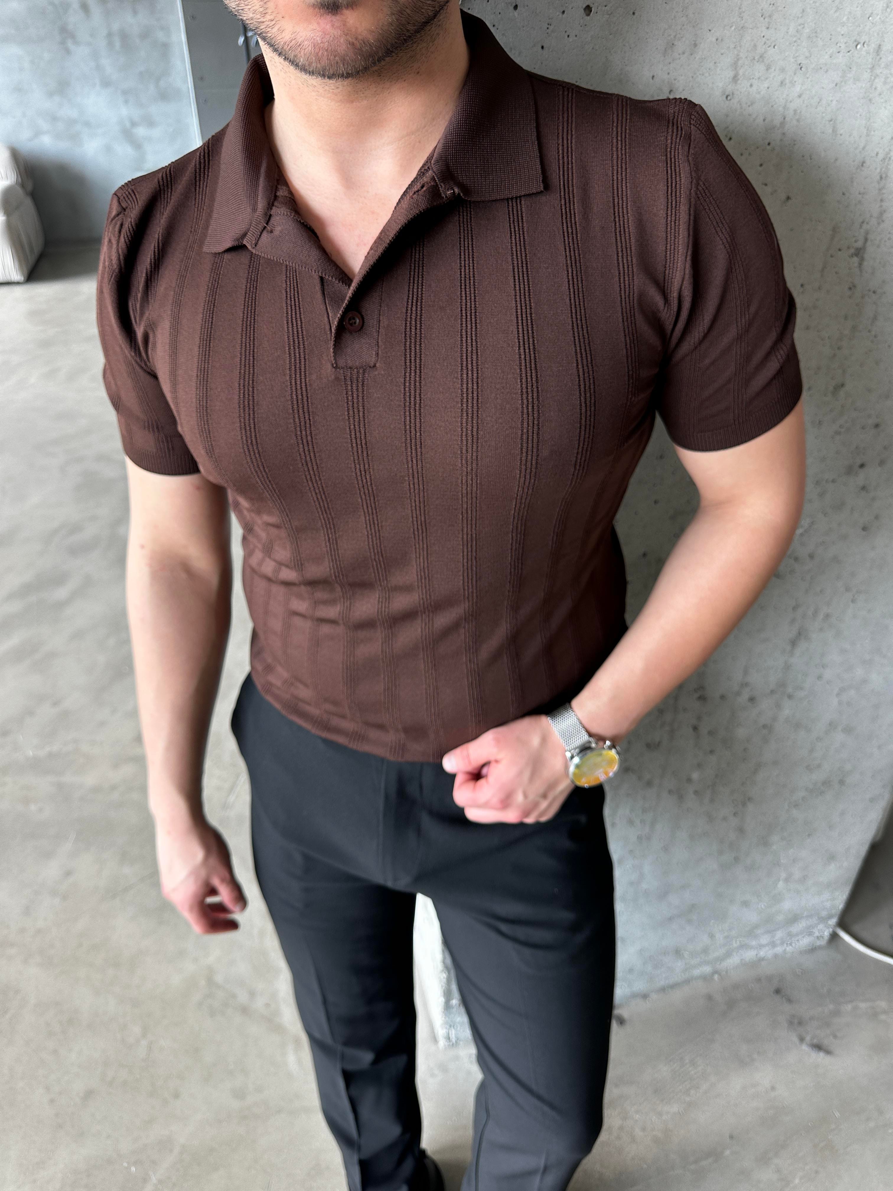 Kahverengi Paşa Model Pamuk Polo Yaka