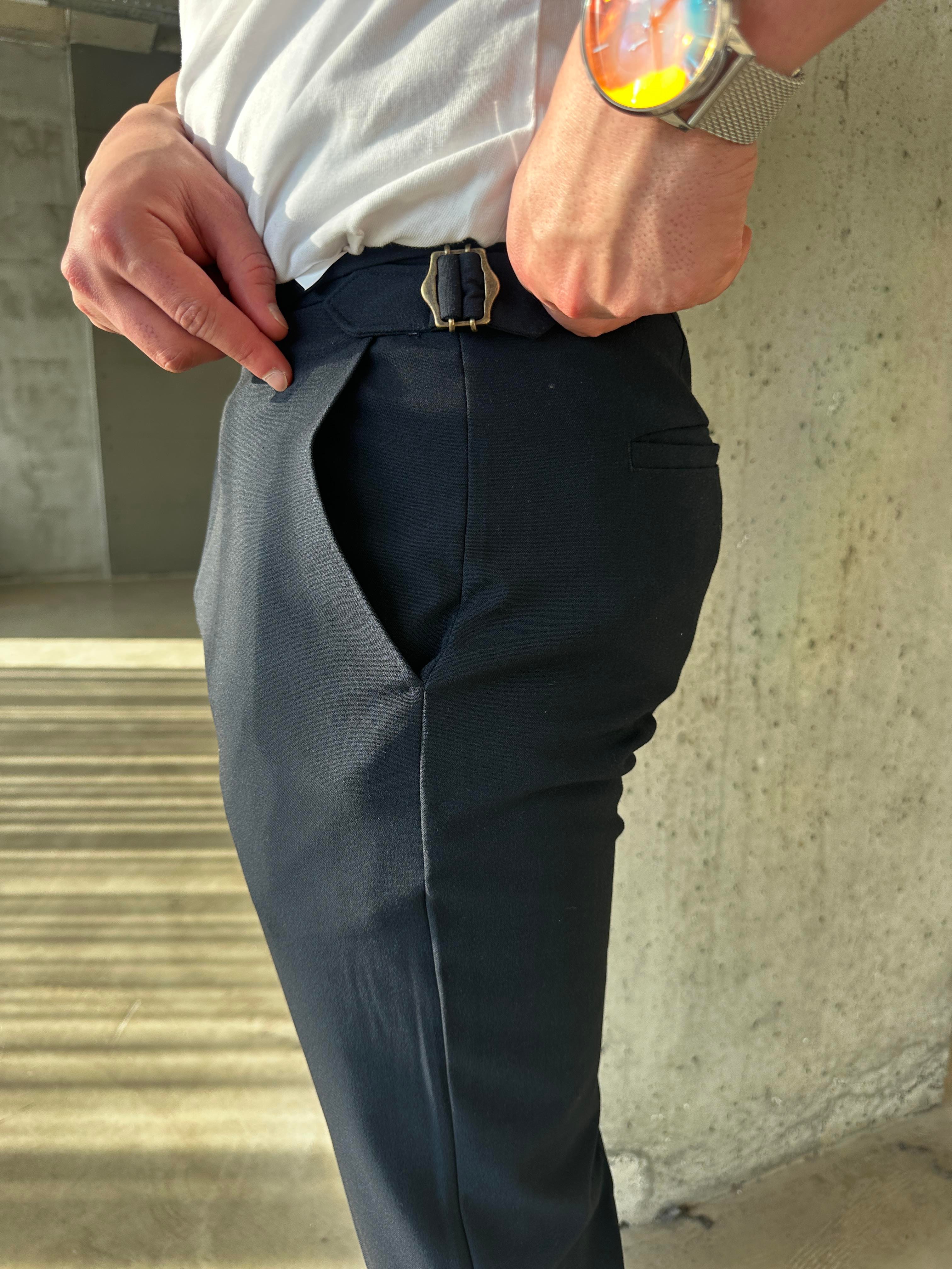Lacivert Beli Toka Kemerli İtalyan Kesim Pantolon