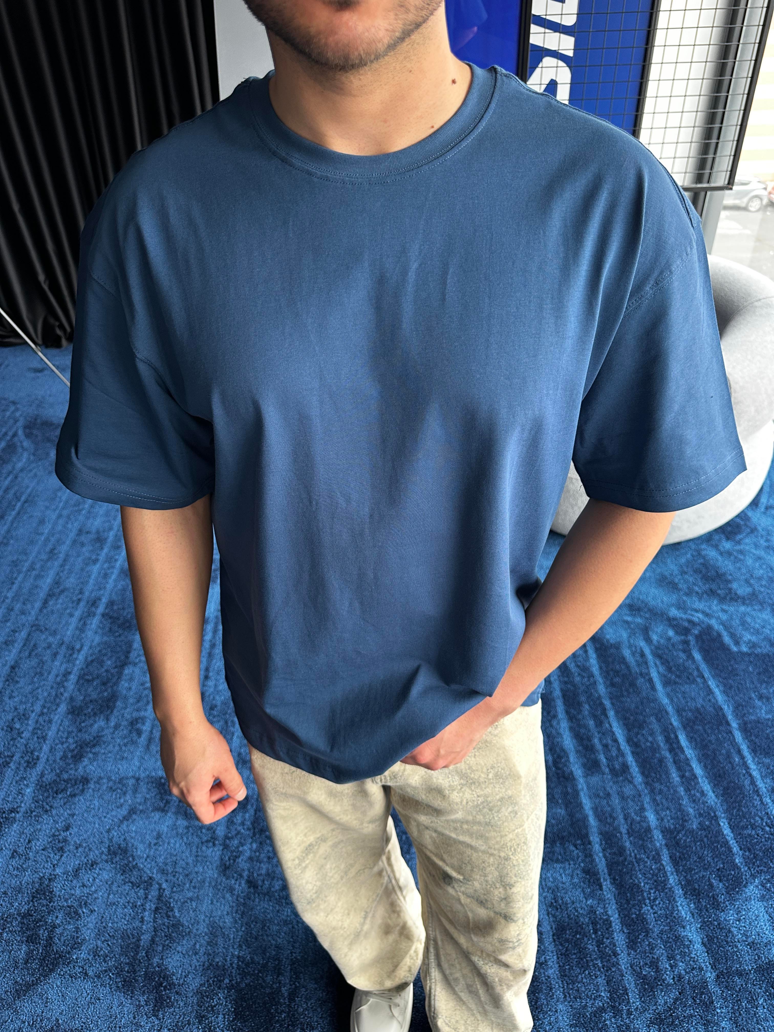 Lacivert Bisiklet Yaka Oversize T-Shirt