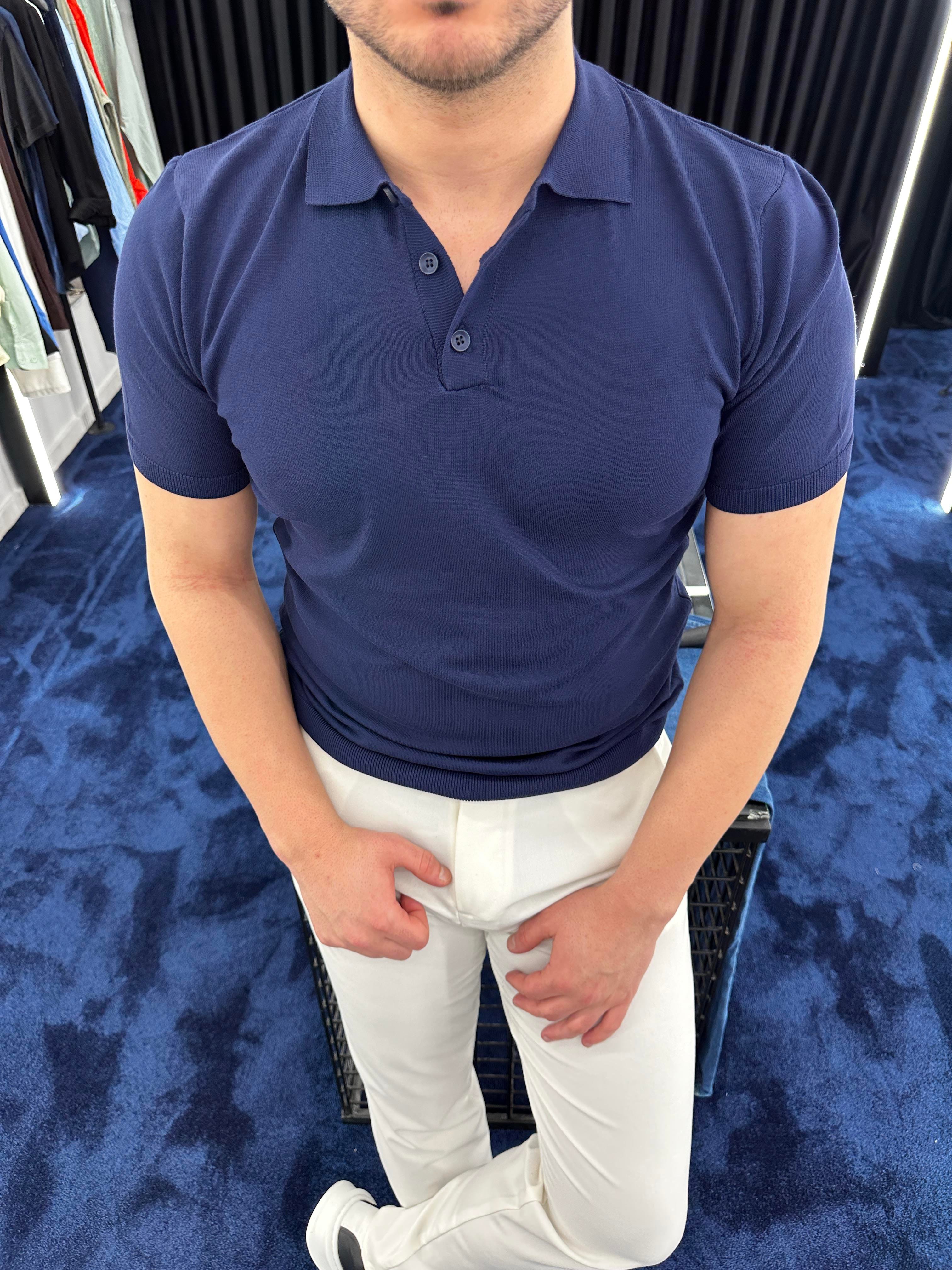 Lacivert Polo Yaka  Düğmeli Kısa Kol T-Shirt
