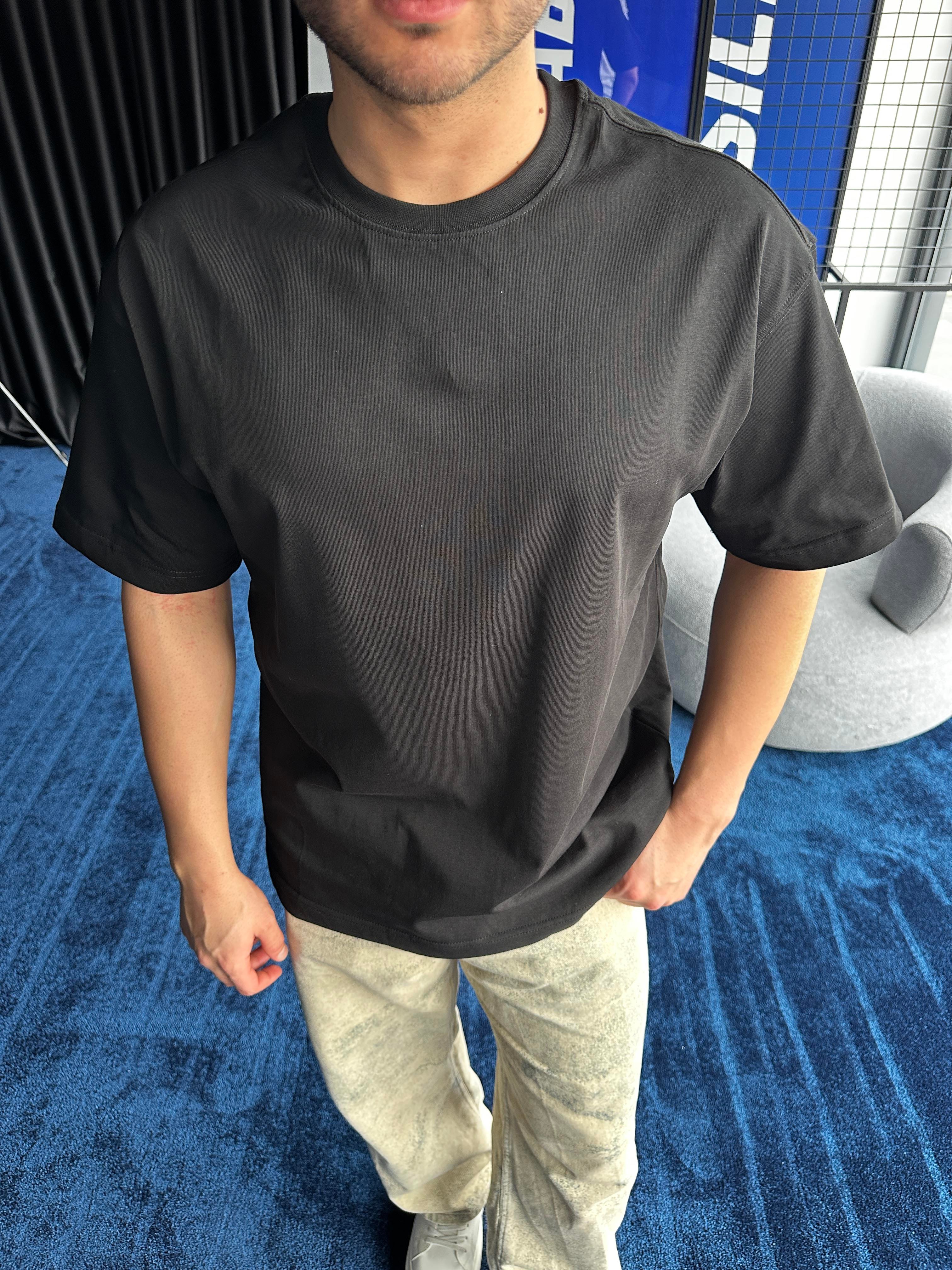 Siyah Bisiklet Yaka Oversize T-Shirt