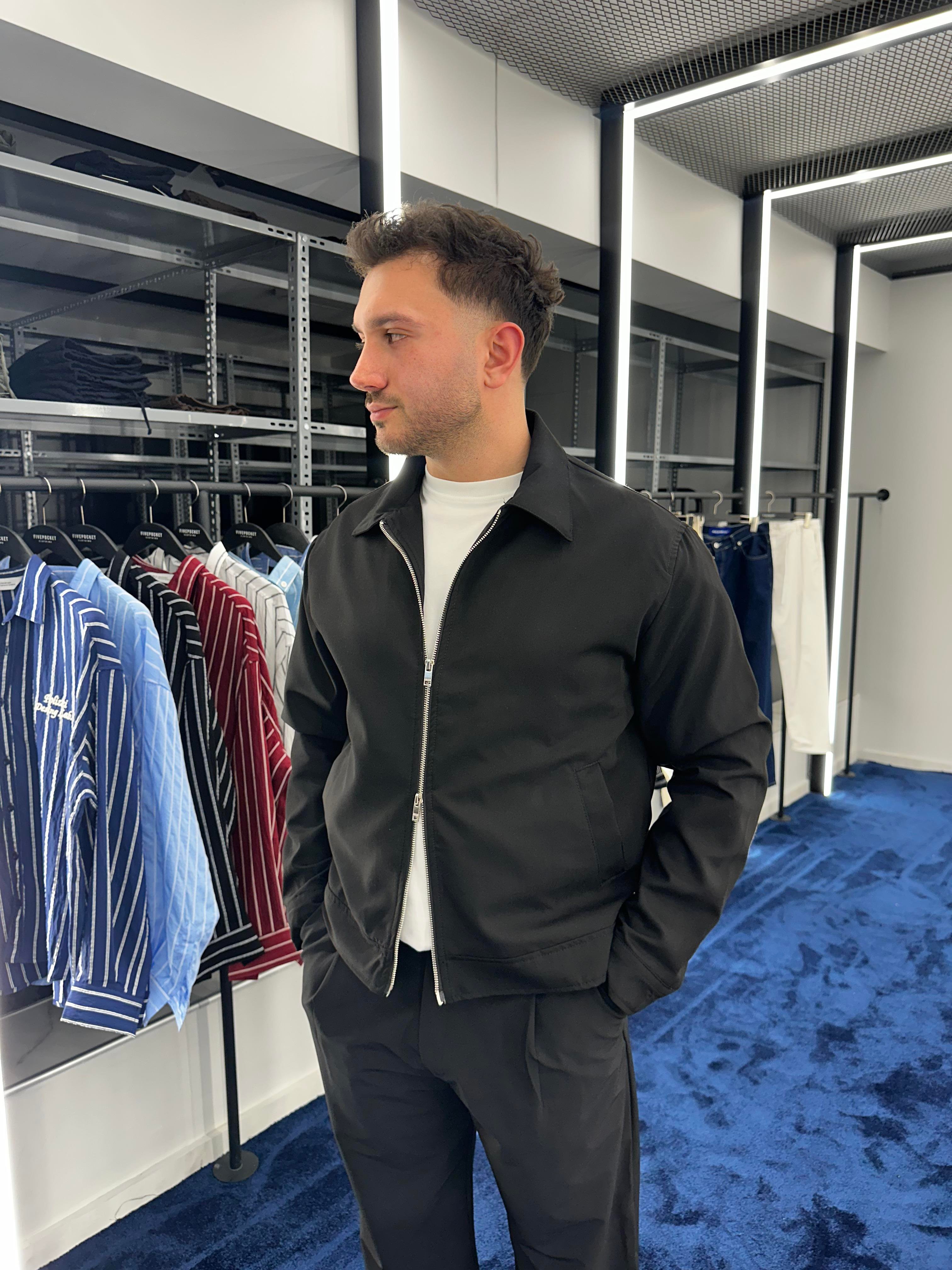 Siyah Çift Fermuarlı Crop Ceket