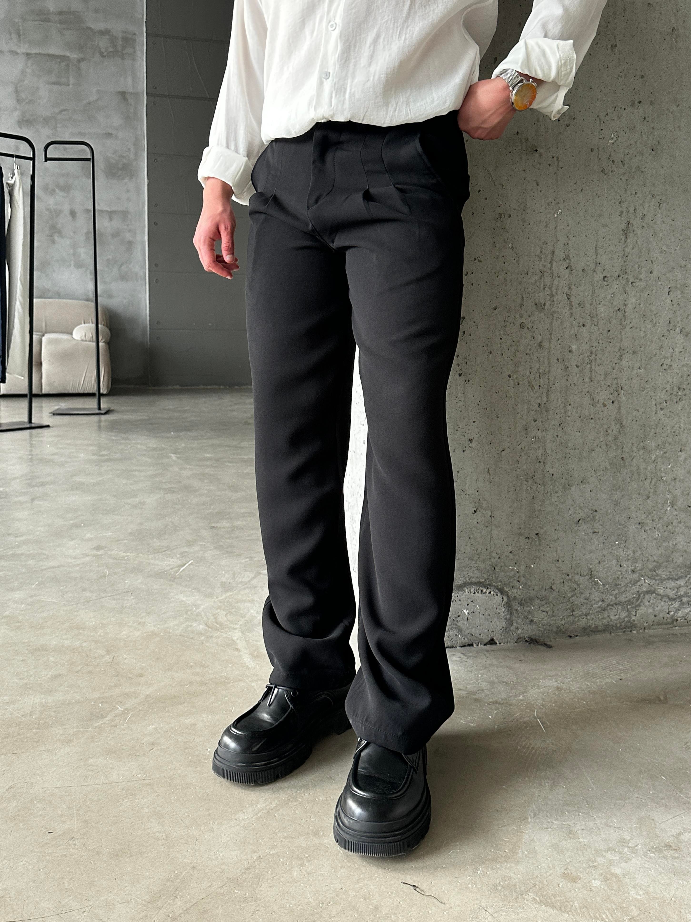 Siyah Çift Pileli Premium Kumaş Baggy Pantolon