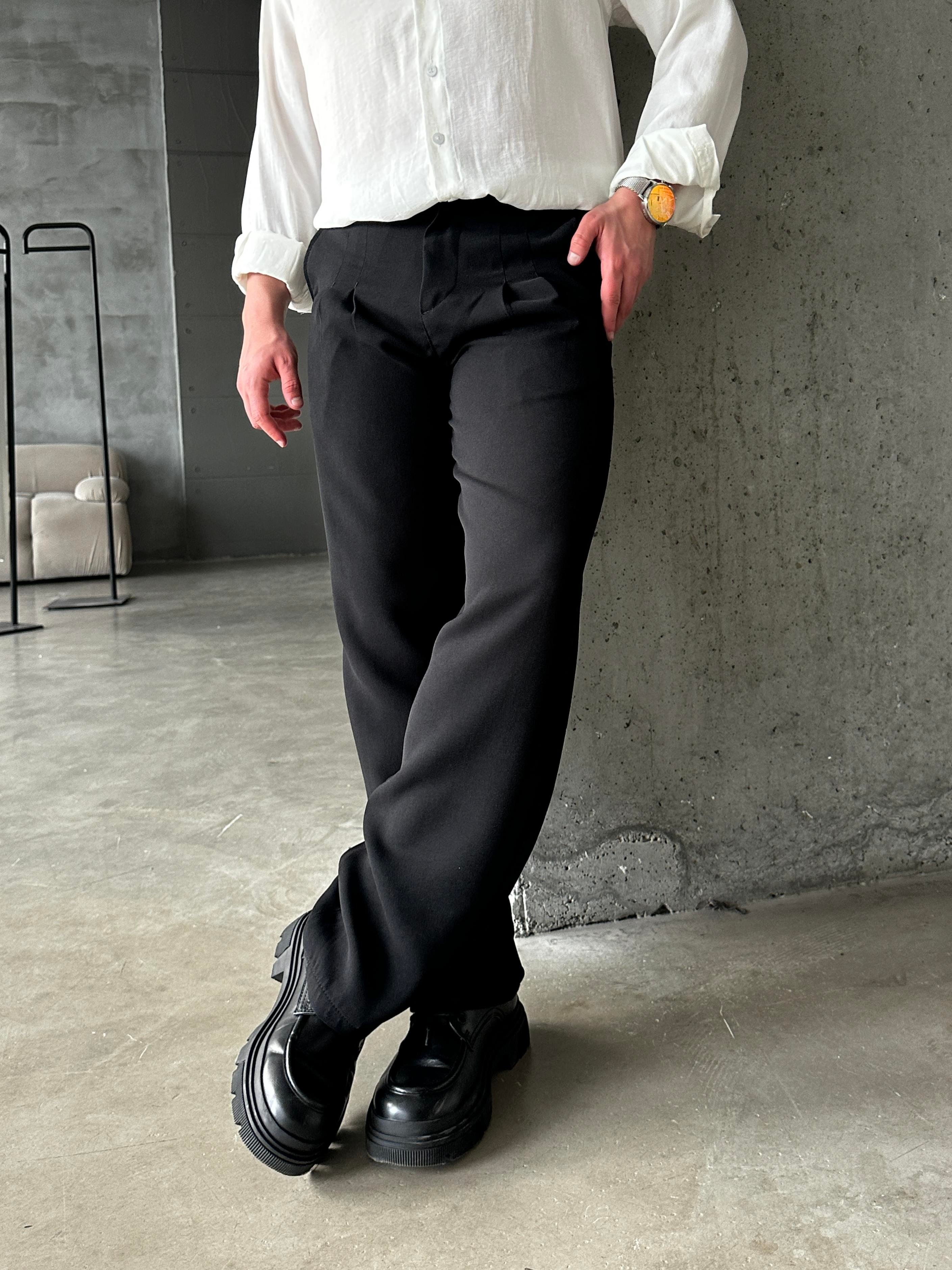 Siyah Çift Pileli Premium Kumaş Baggy Pantolon
