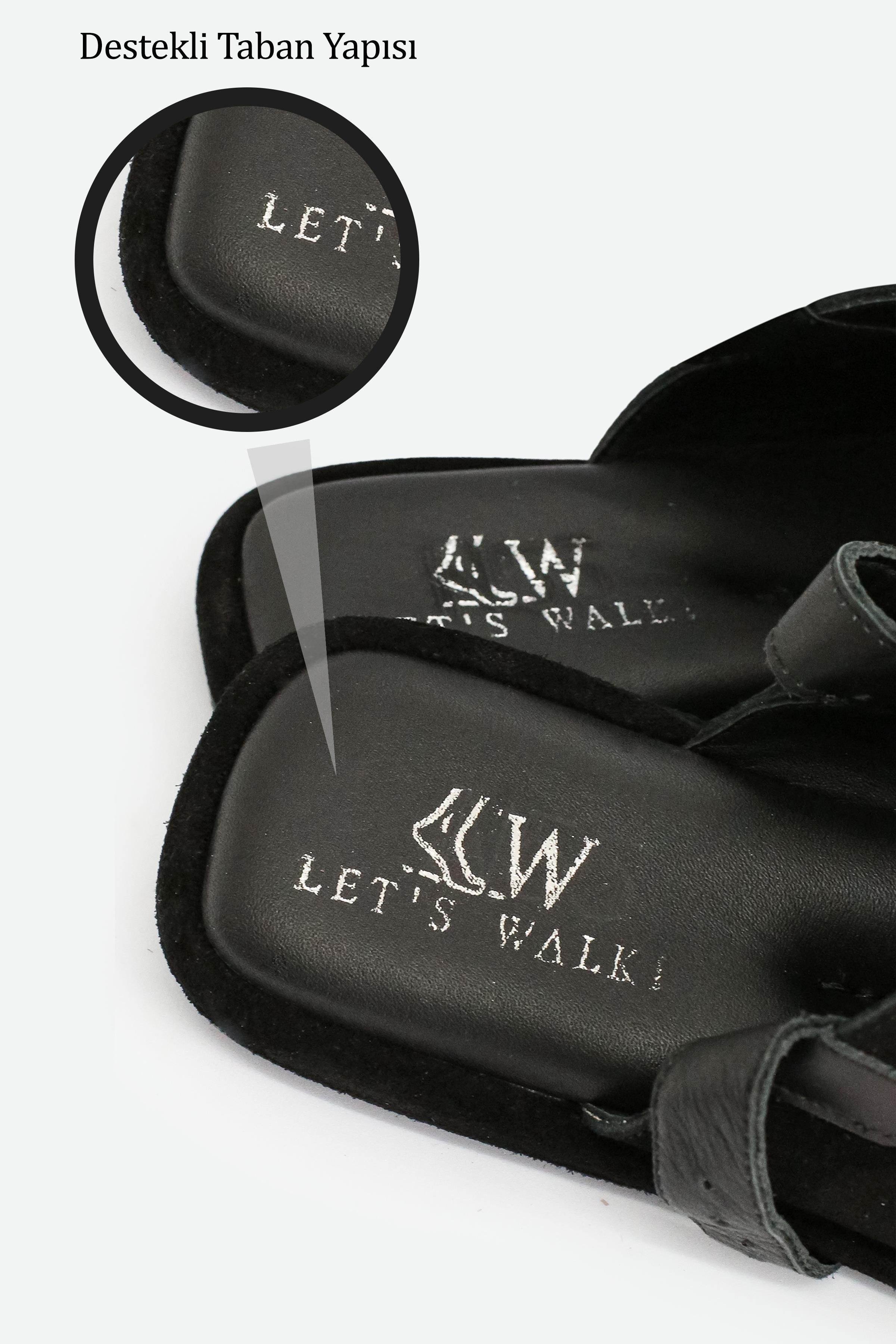 Let's Walk AURA KADIN HAKİKİ DERİ TOKA DETAYLI SANDALET SİYAH